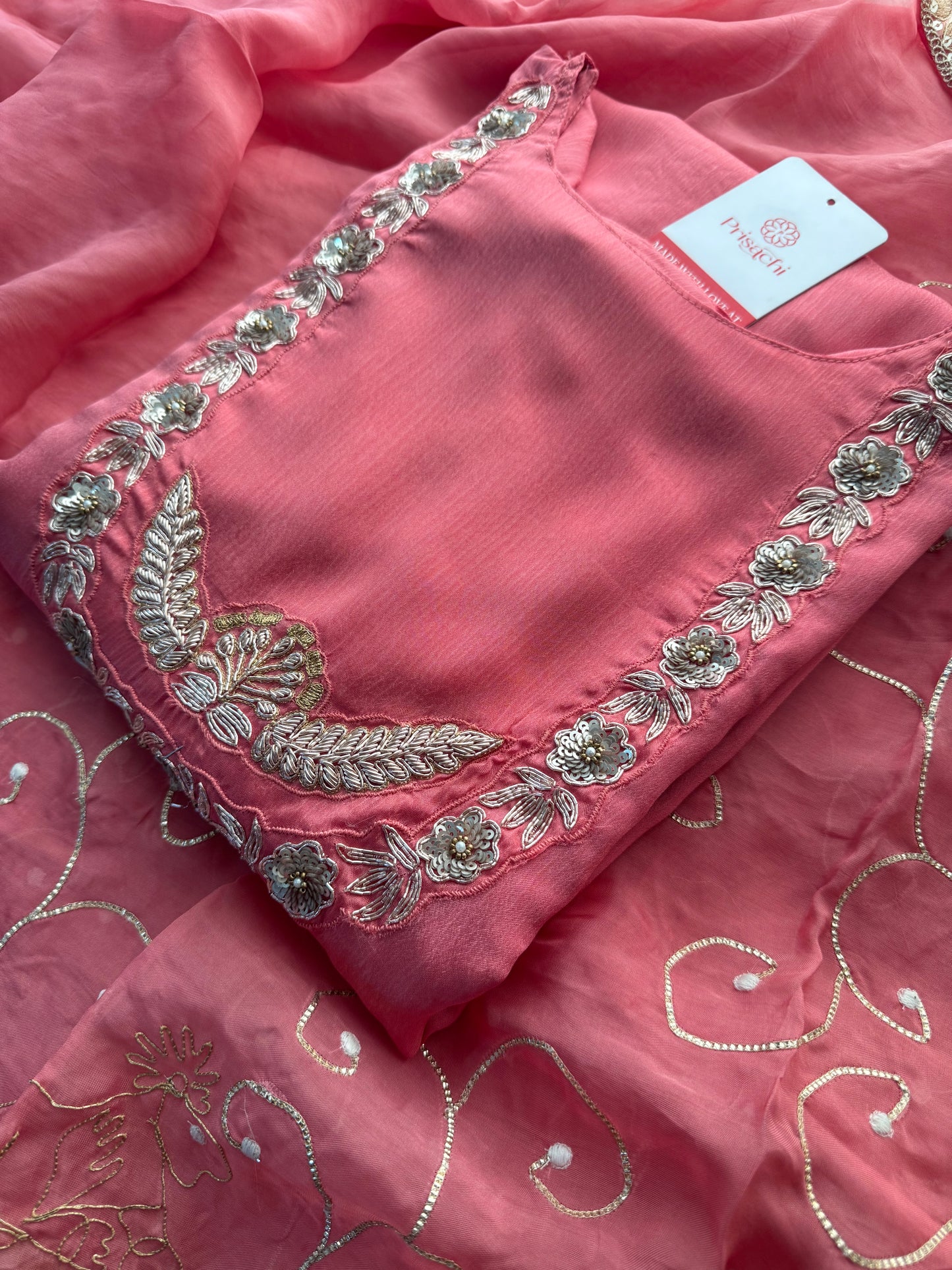 Pink Ethnic Embroidered Kurti Sharara Set with Dupatta - Prisachi Official