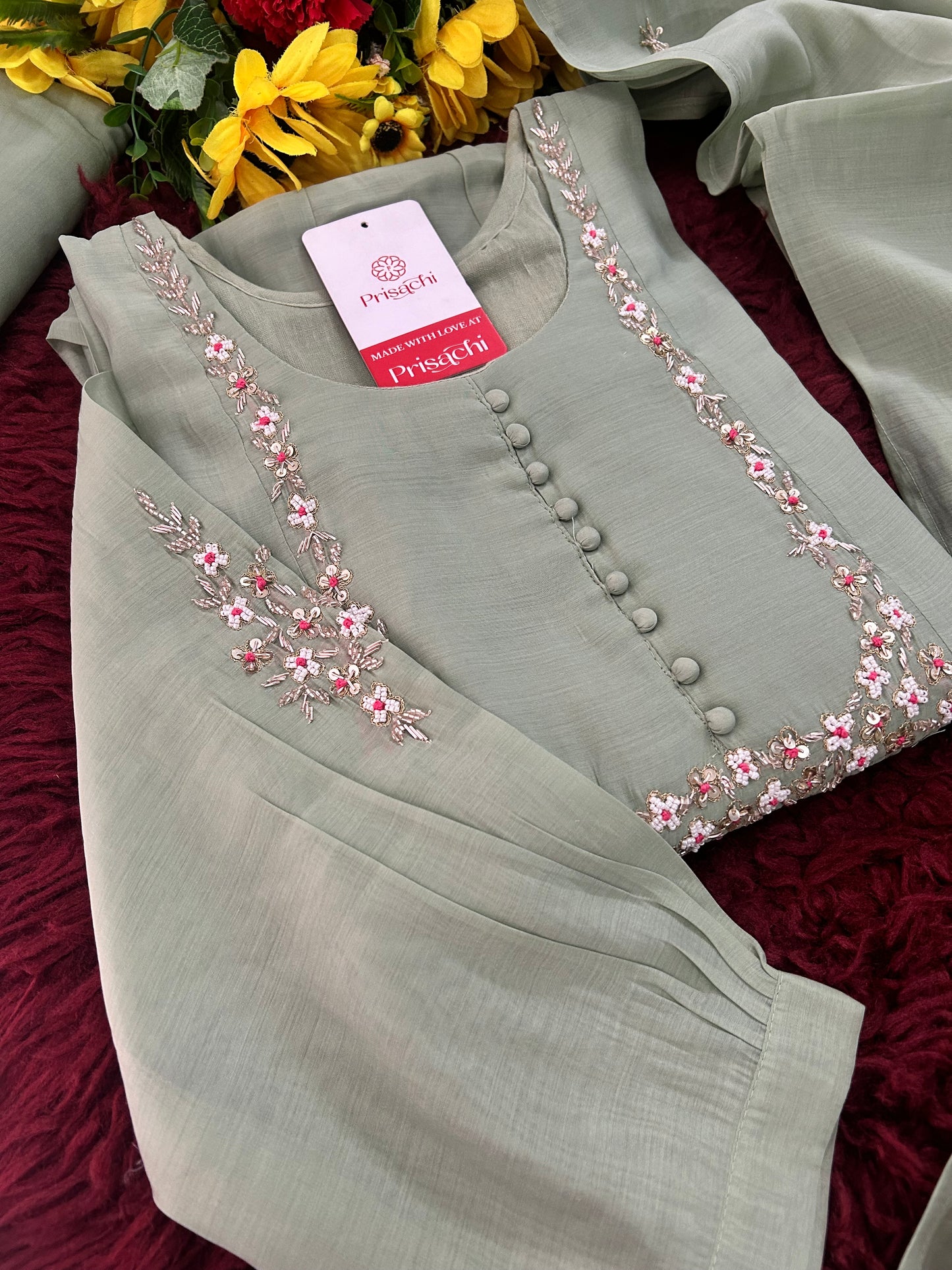 Designer Embroidered A-Line Ethnic Kurta Set with Dupatta & Pants