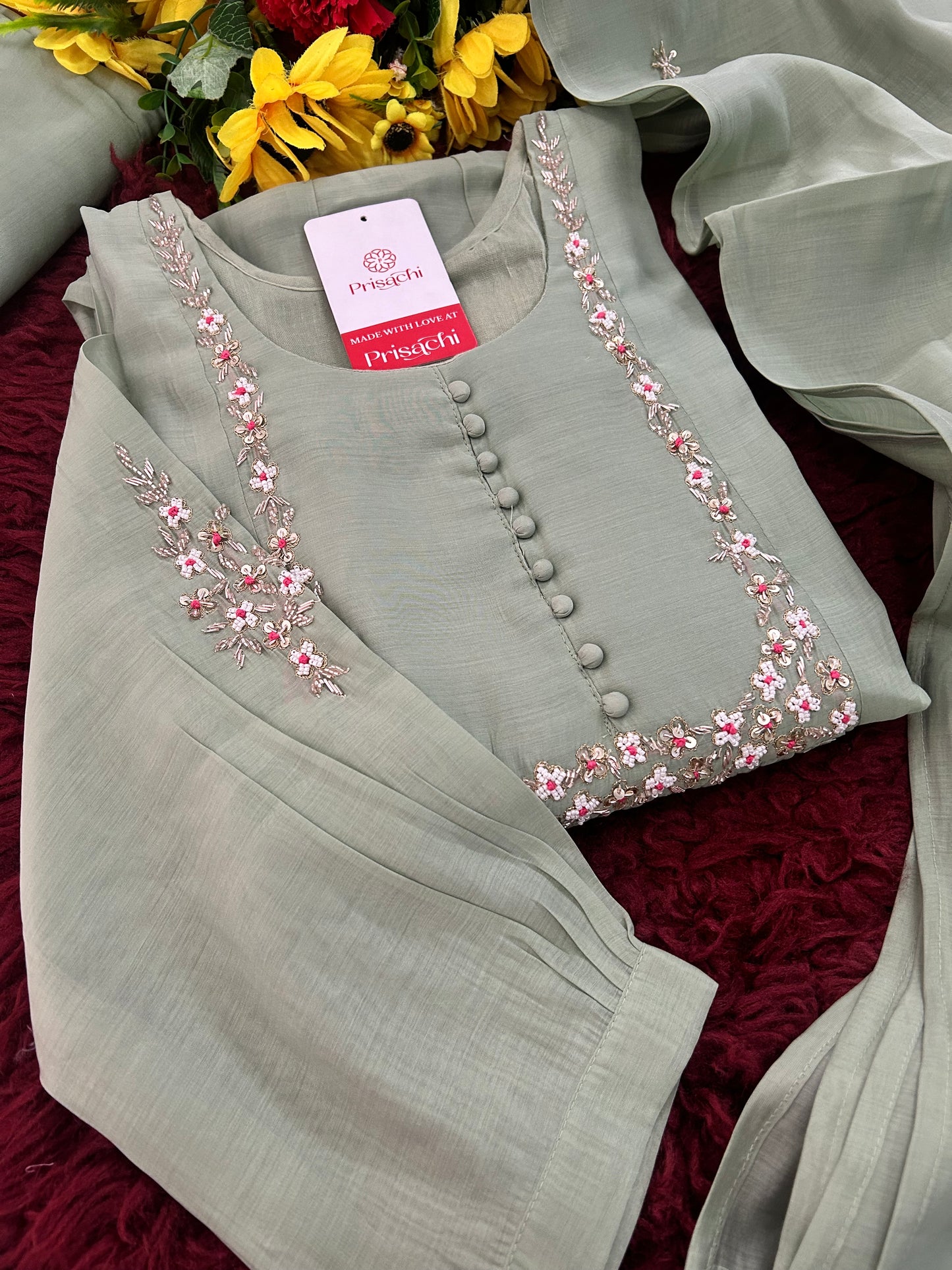 Designer Embroidered A-Line Ethnic Kurta Set with Dupatta & Pants