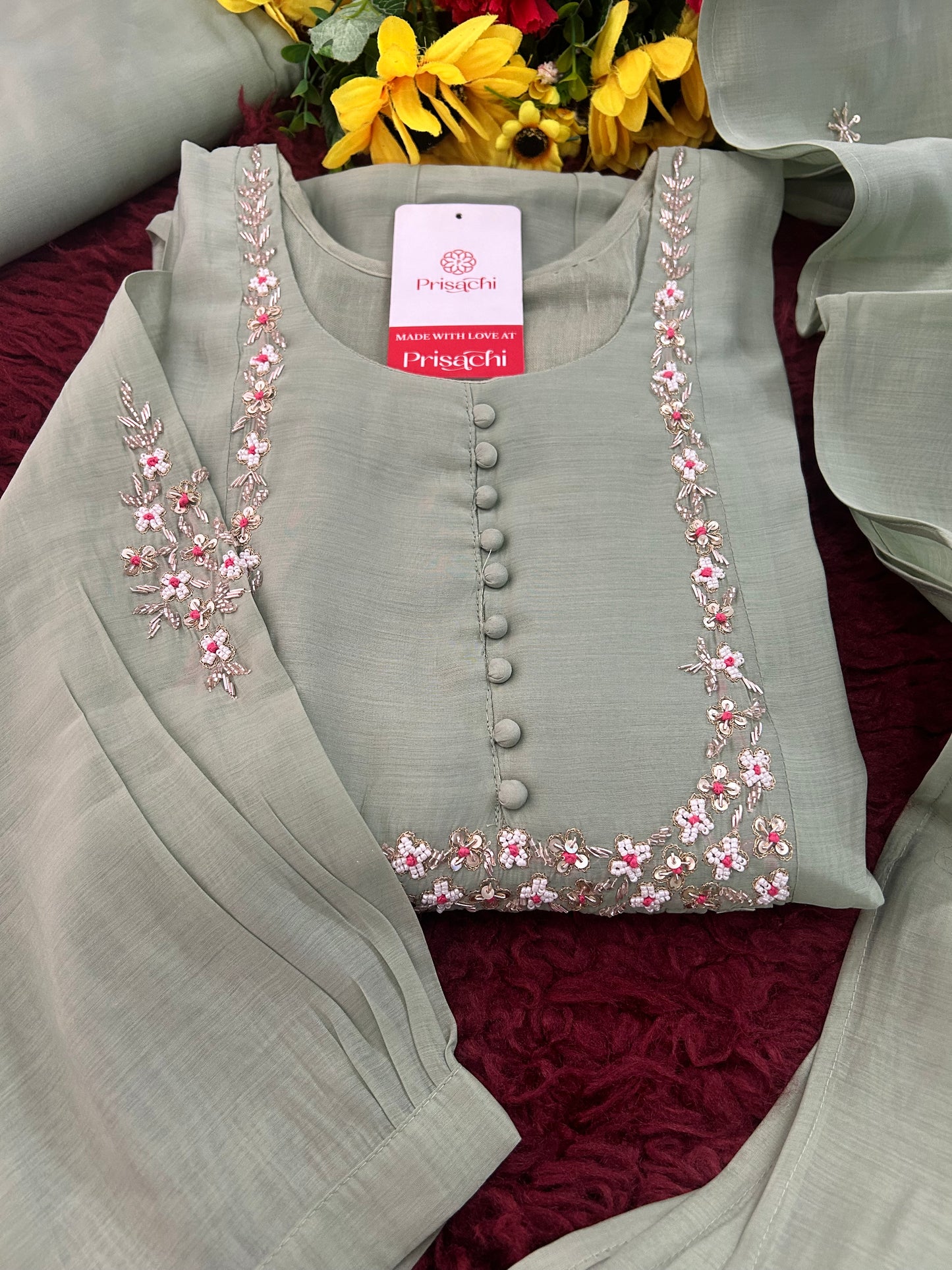 Designer Embroidered A-Line Ethnic Kurta Set with Dupatta & Pants