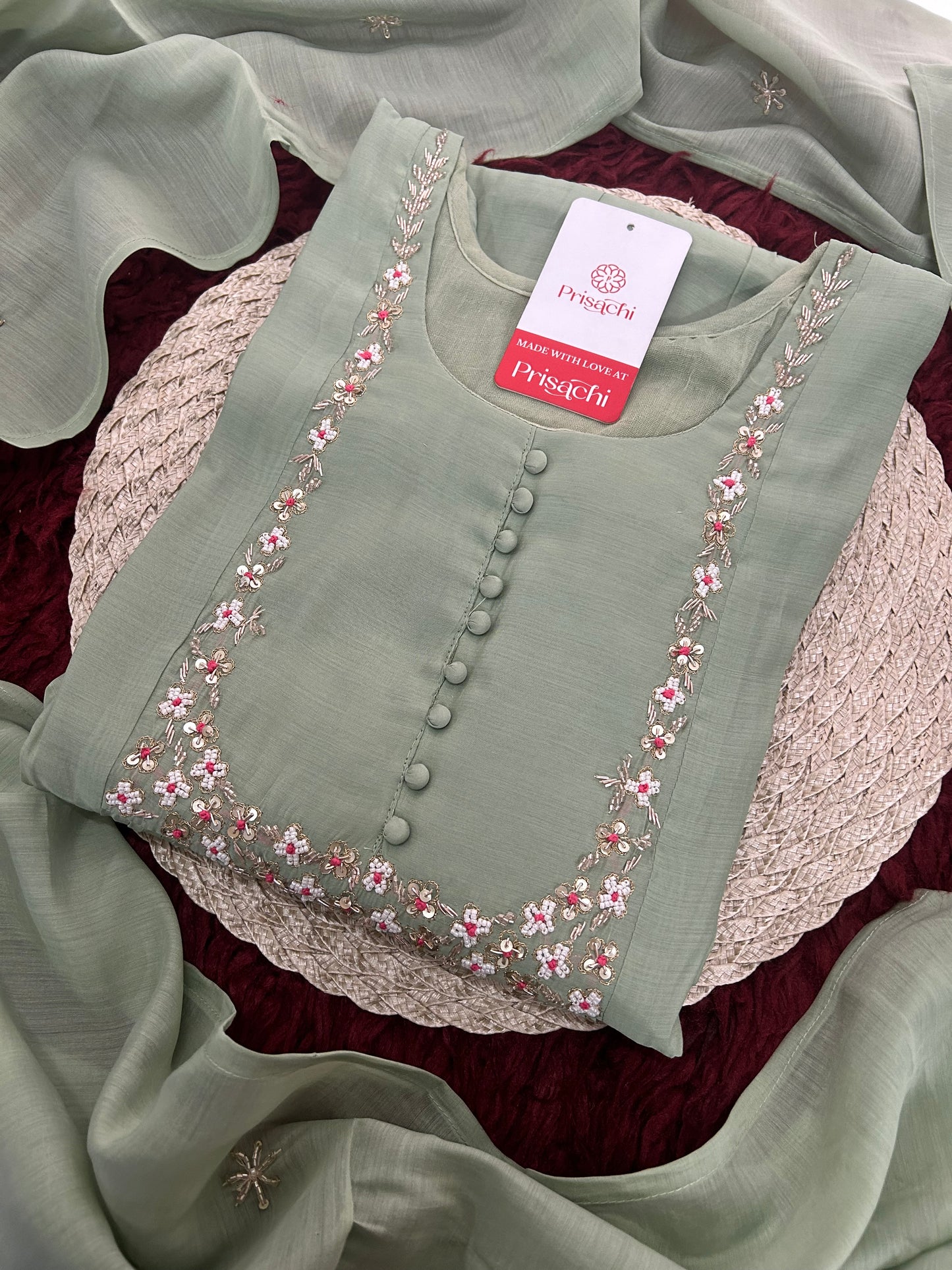 Designer Embroidered A-Line Ethnic Kurta Set with Dupatta & Pants