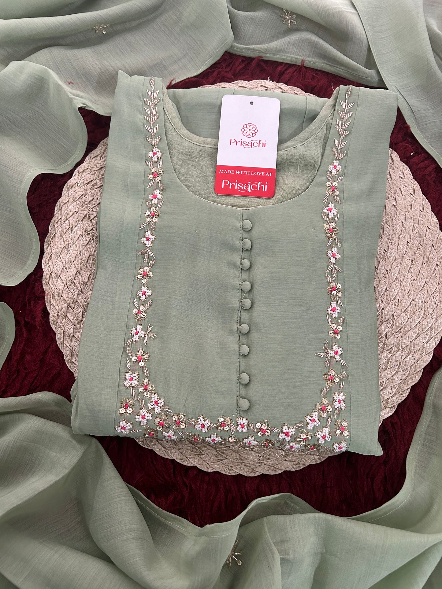 Designer Embroidered A-Line Ethnic Kurta Set with Dupatta & Pants