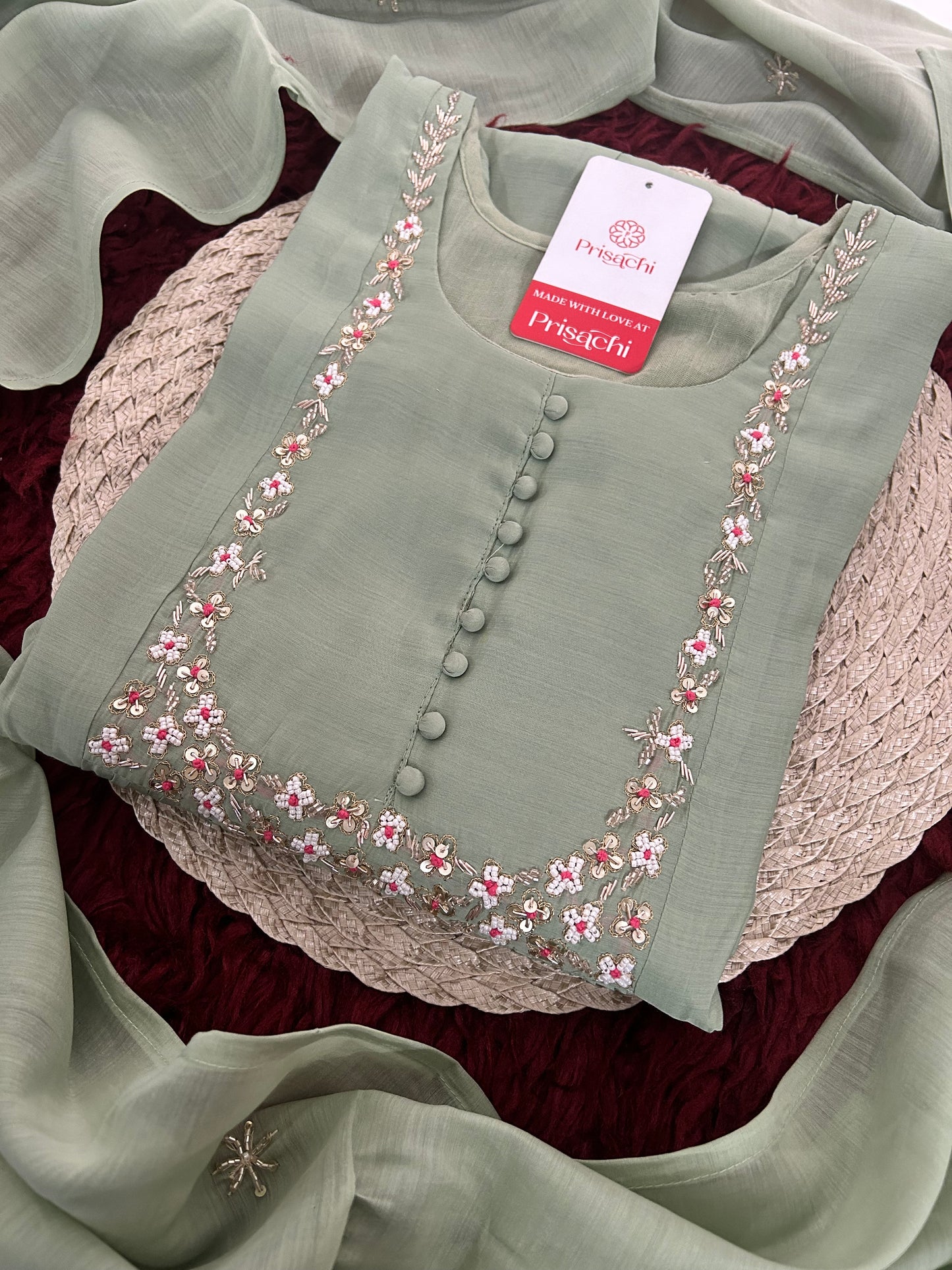 Designer Embroidered A-Line Ethnic Kurta Set with Dupatta & Pants