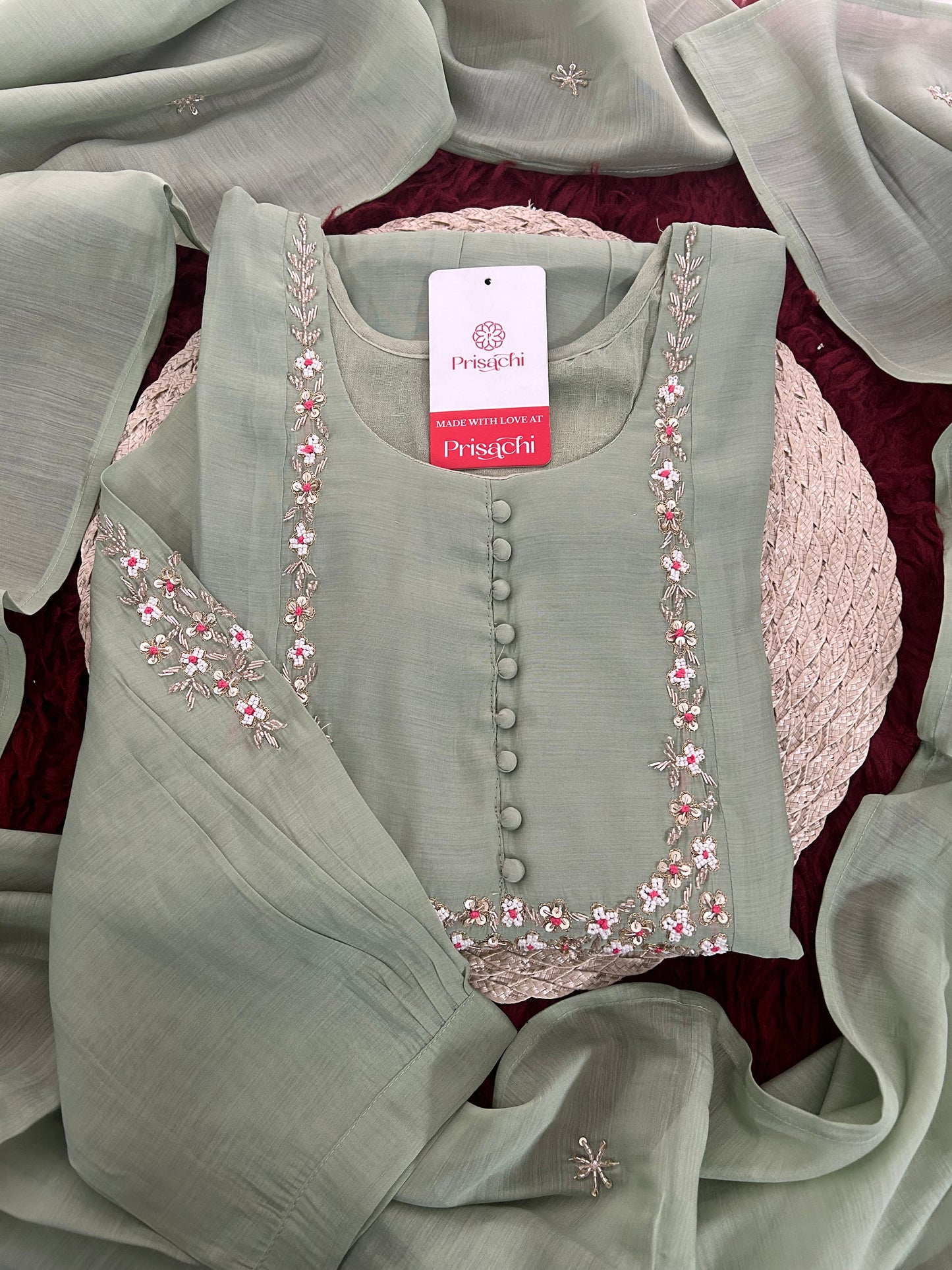 Designer Embroidered A-Line Ethnic Kurta Set with Dupatta & Pants