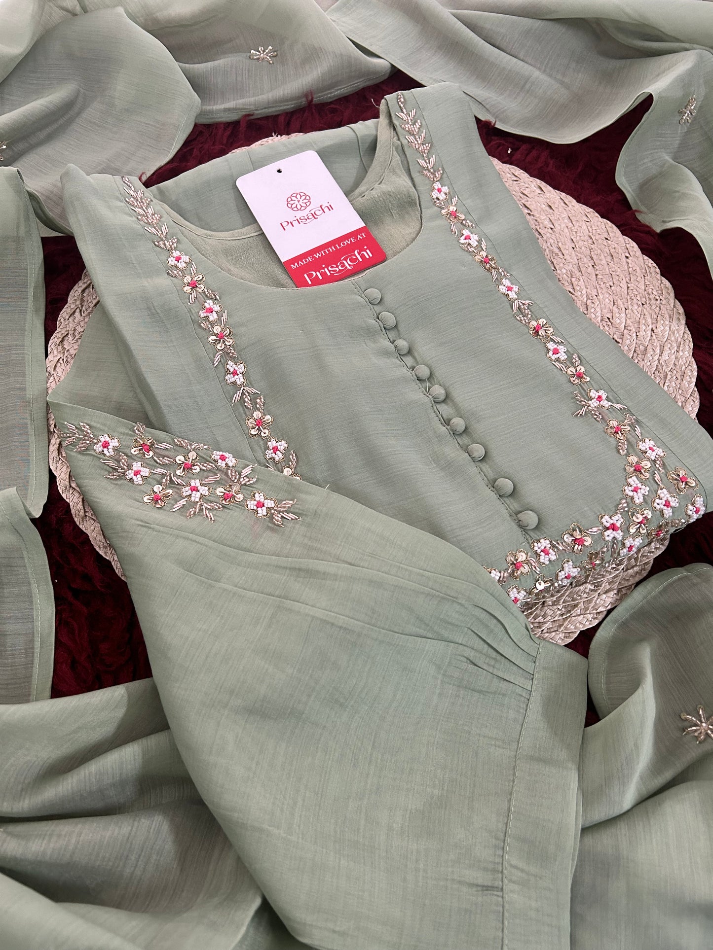 Designer Embroidered A-Line Ethnic Kurta Set with Dupatta & Pants