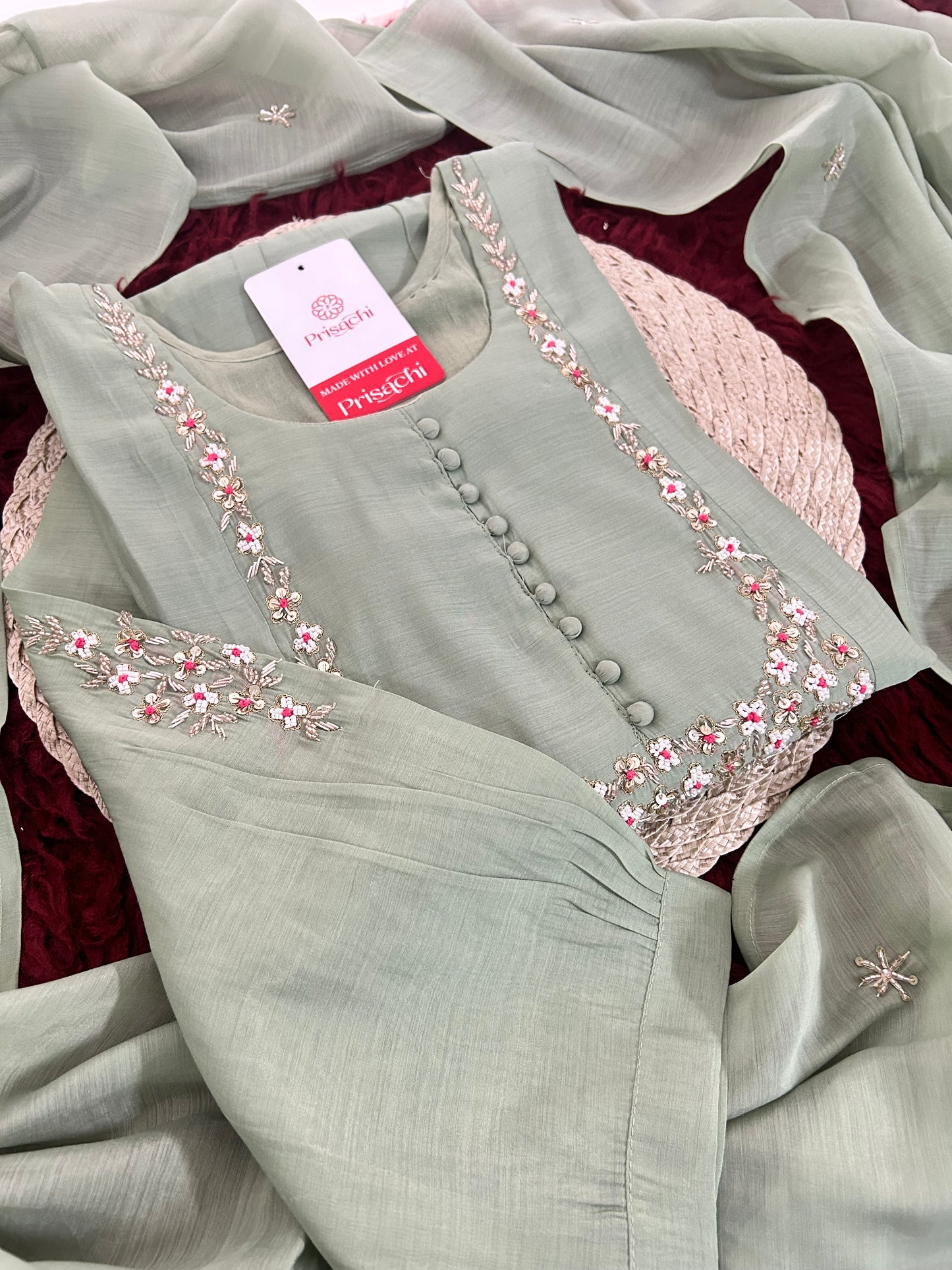Designer Embroidered A-Line Ethnic Kurta Set with Dupatta & Pants