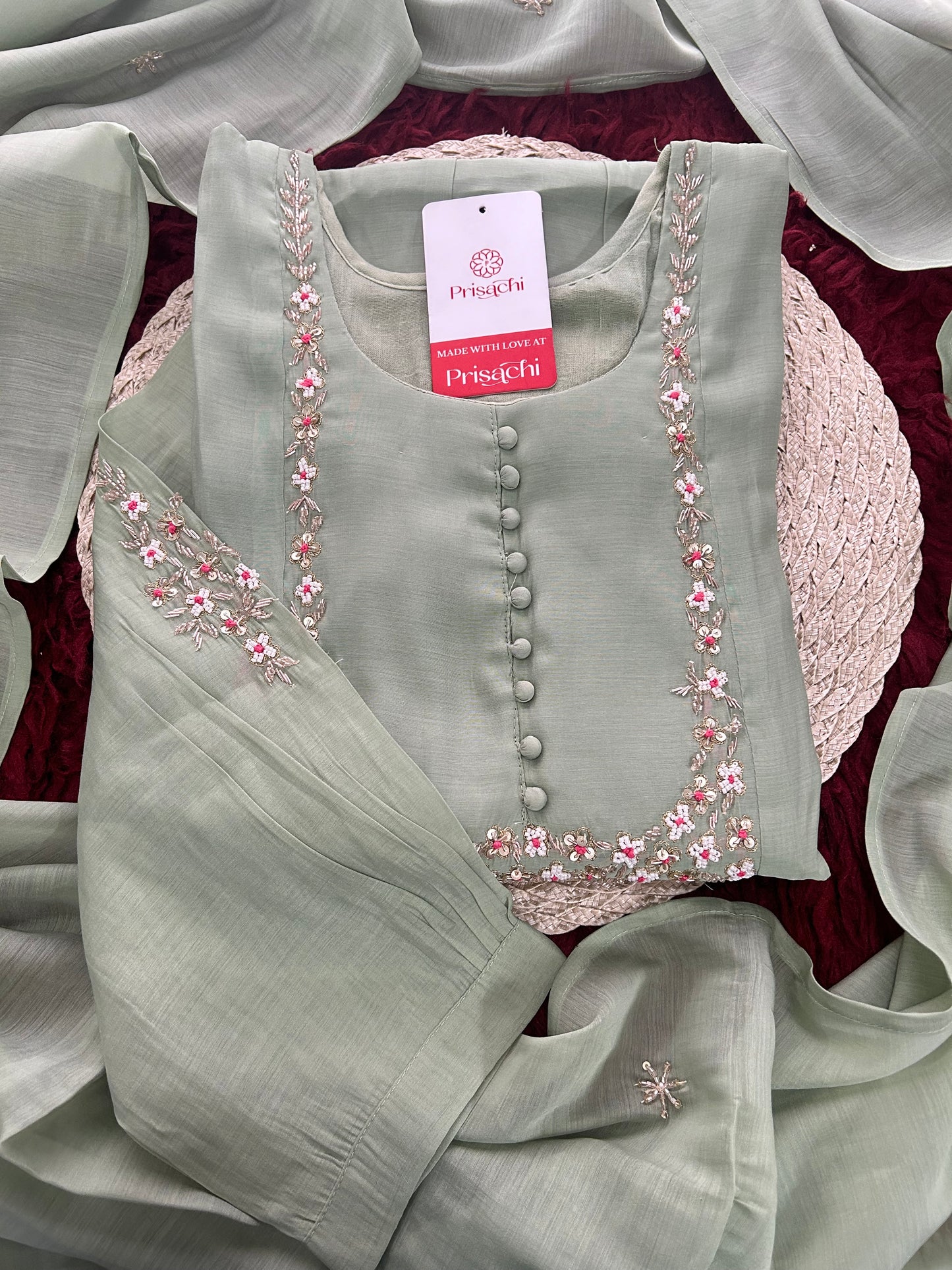 Designer Embroidered A-Line Ethnic Kurta Set with Dupatta & Pants