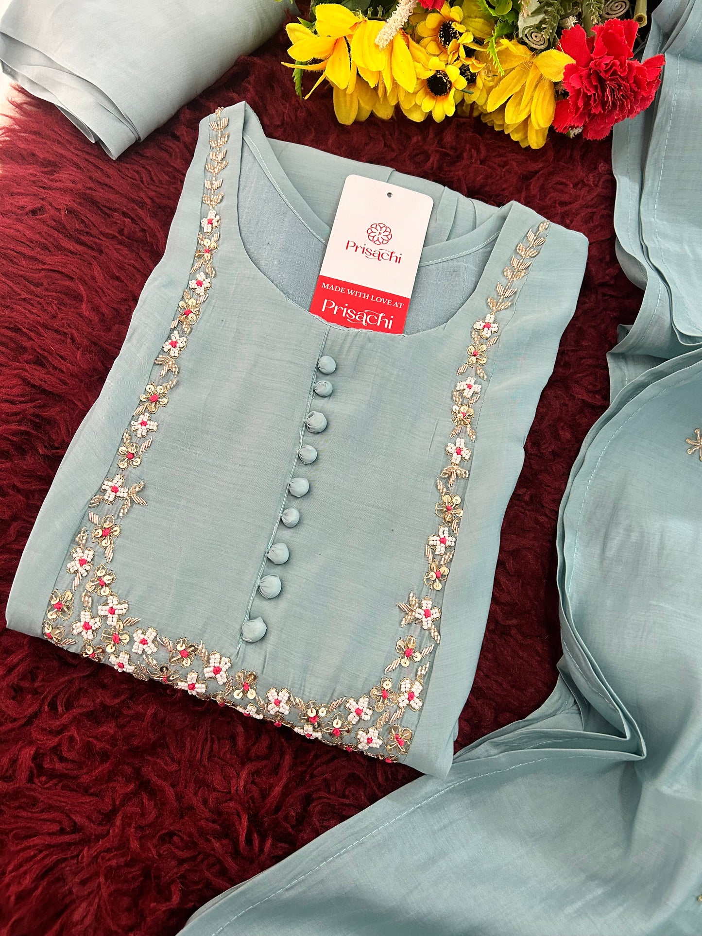 Designer Embroidered A-Line Ethnic Kurta Set with Dupatta & Pants