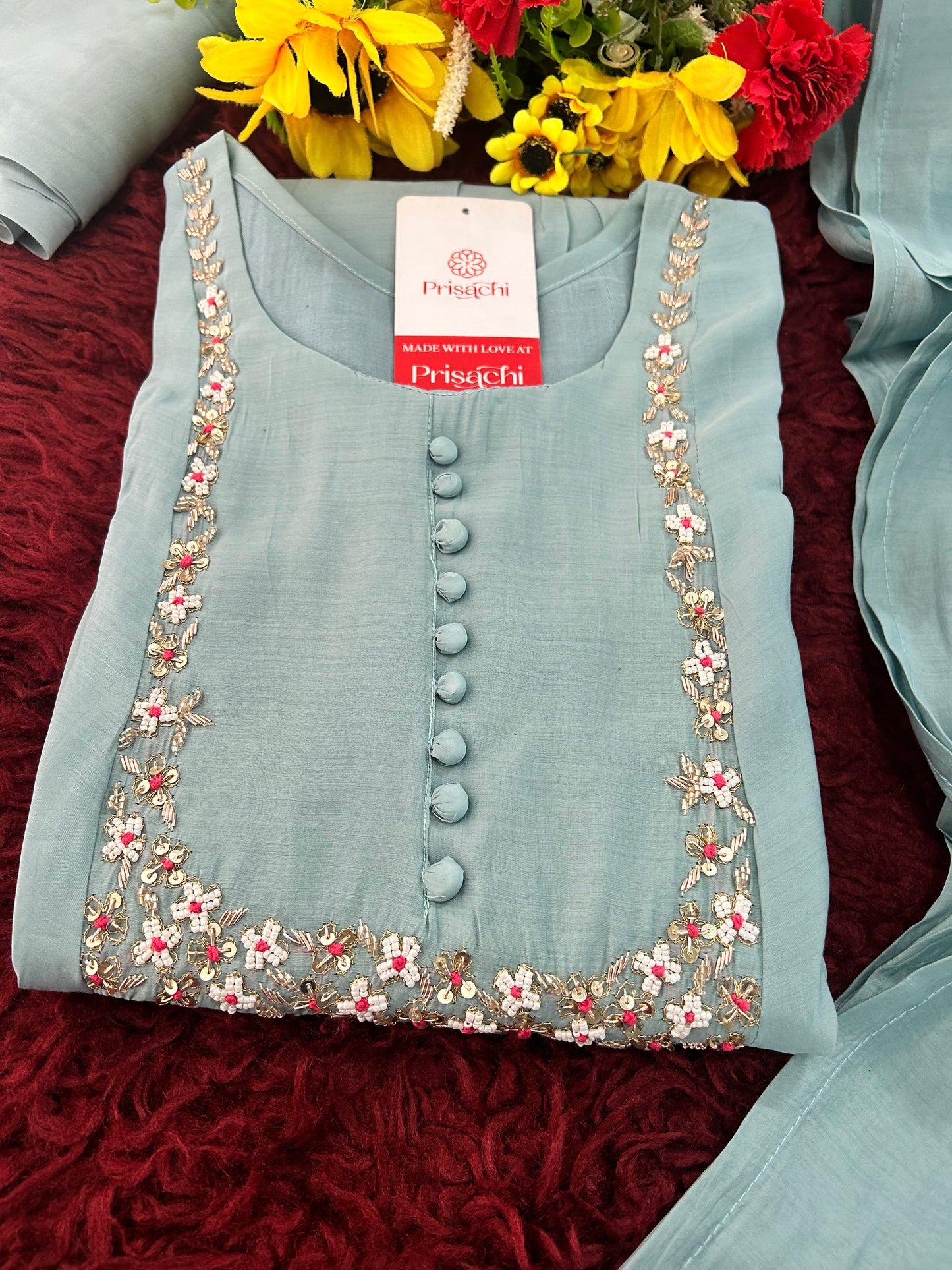 Designer Embroidered A-Line Ethnic Kurta Set with Dupatta & Pants
