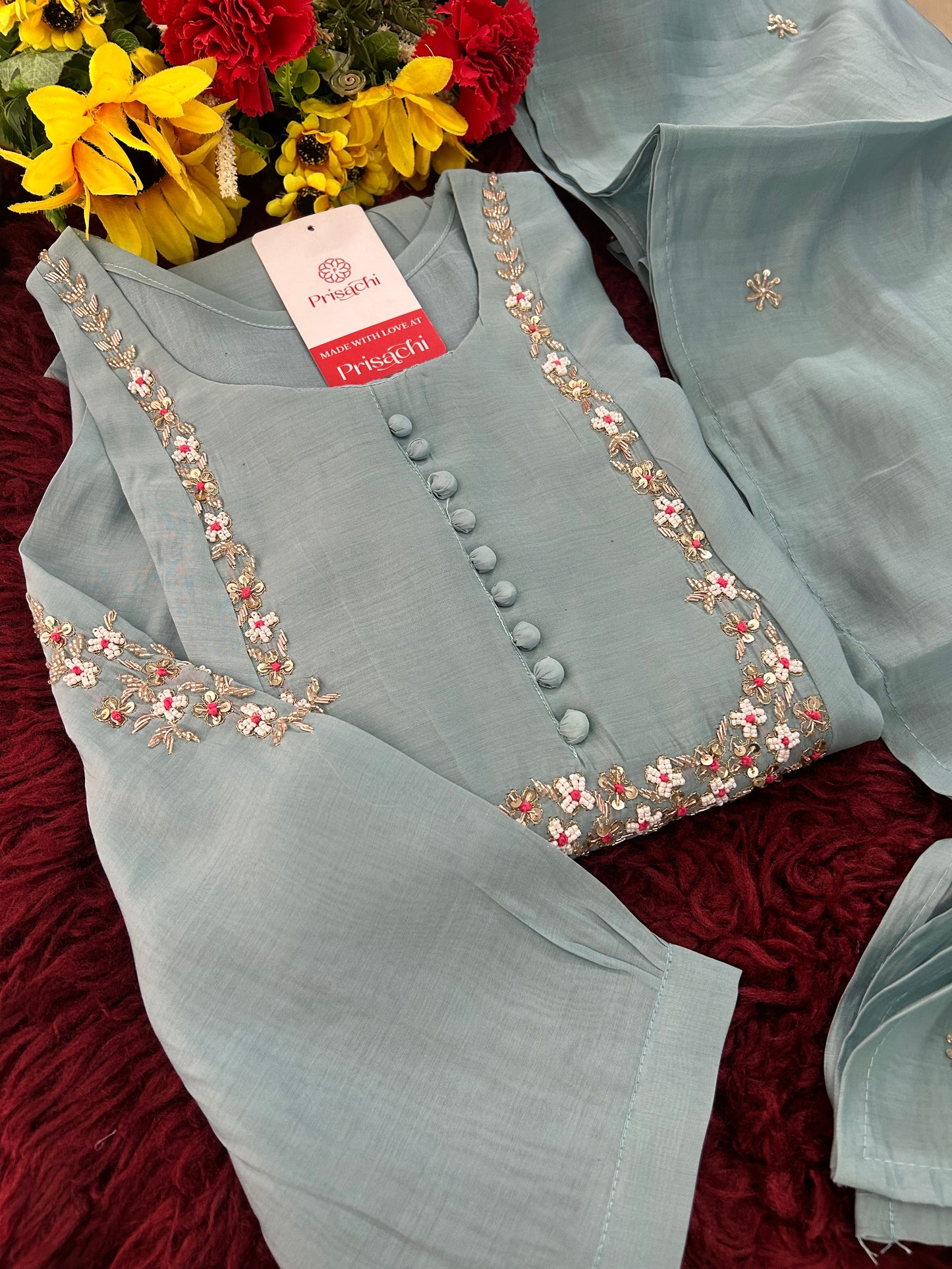 Designer Embroidered A-Line Ethnic Kurta Set with Dupatta & Pants