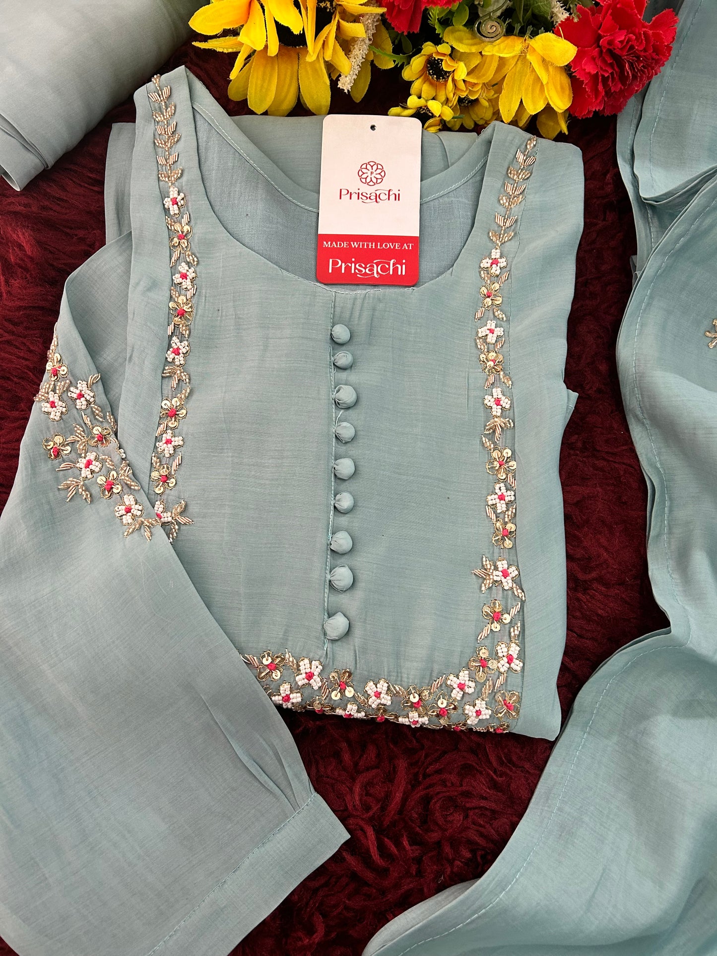 Designer Embroidered A-Line Ethnic Kurta Set with Dupatta & Pants