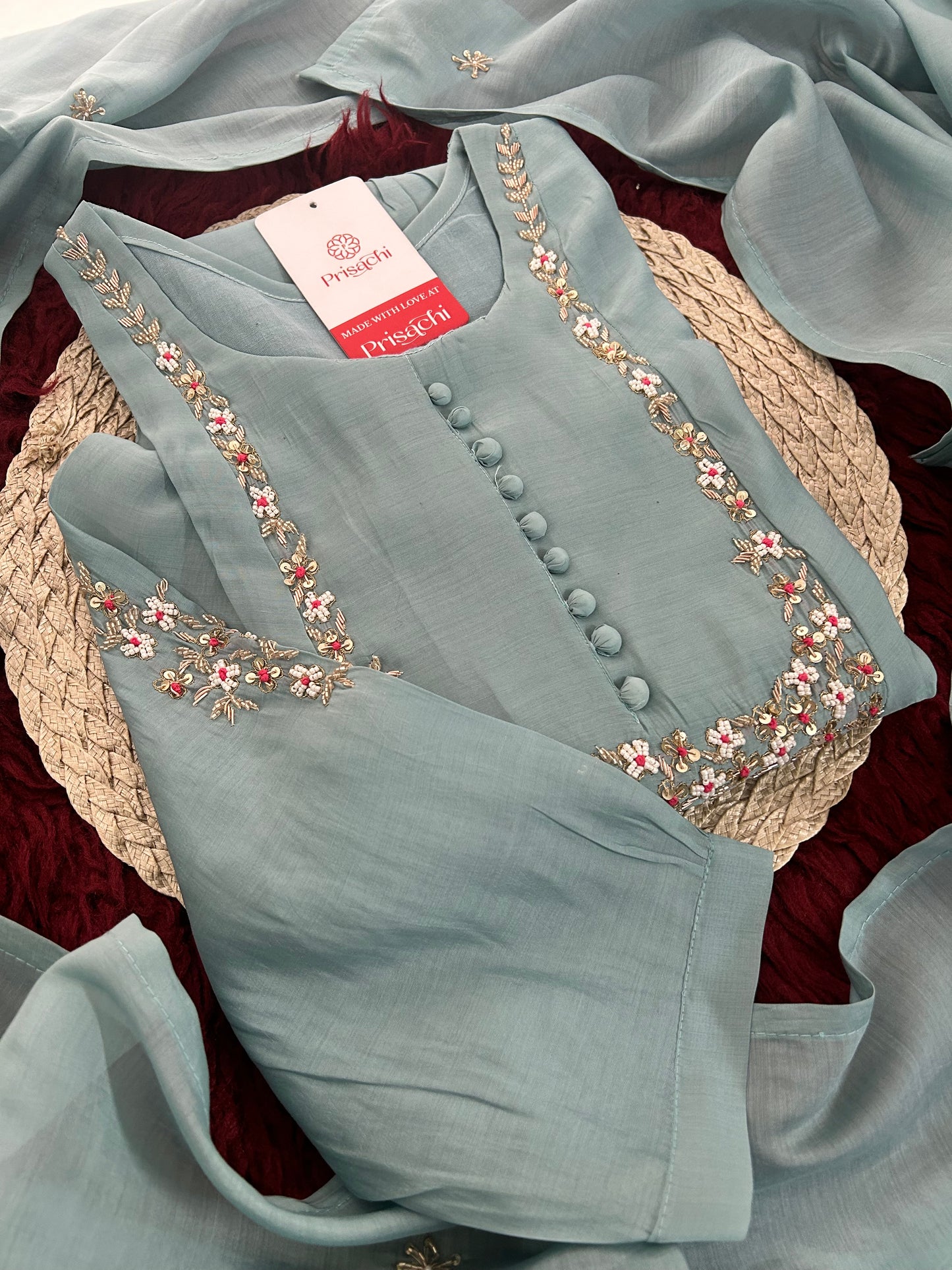 Designer Embroidered A-Line Ethnic Kurta Set with Dupatta & Pants