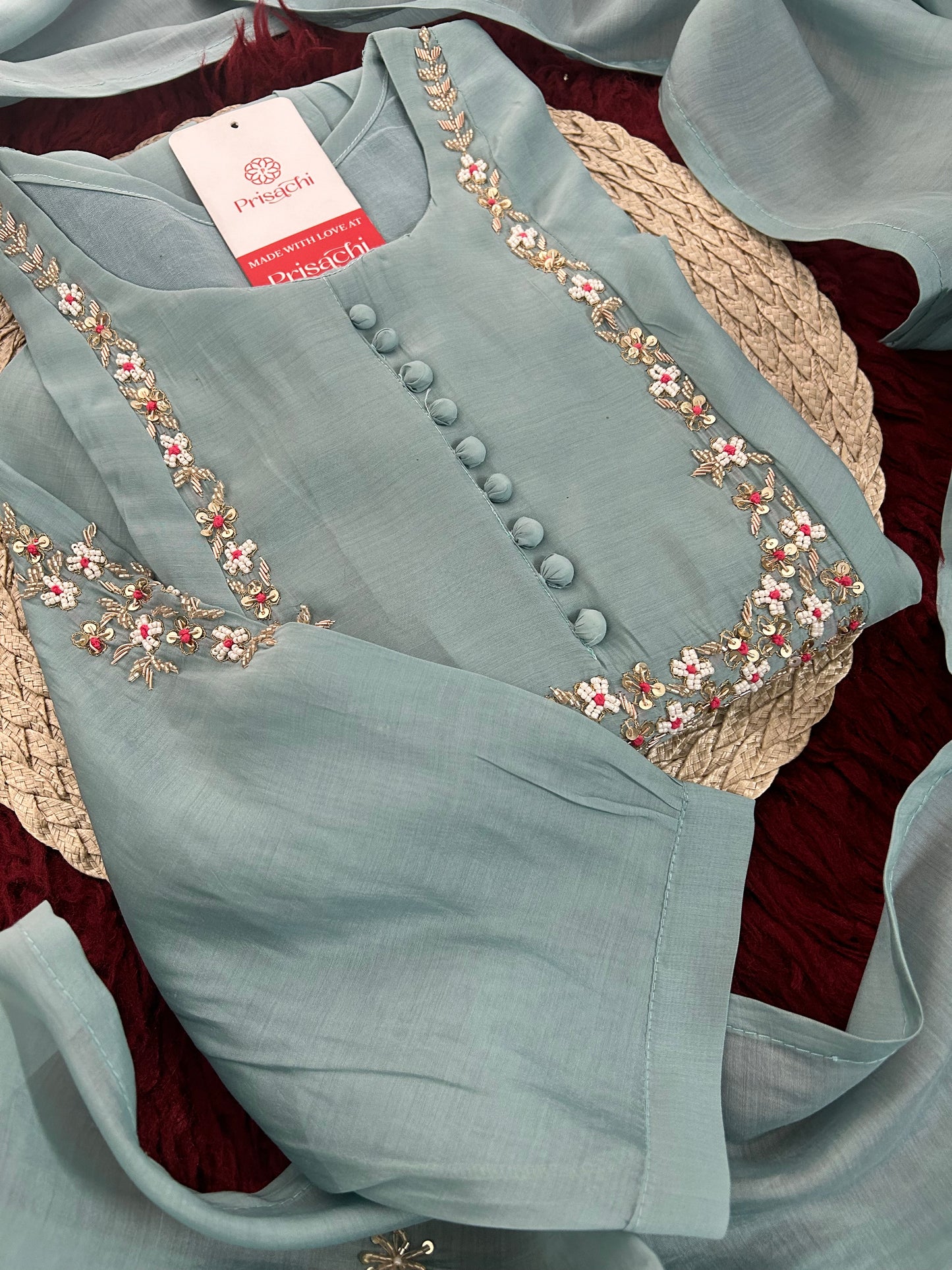 Designer Embroidered A-Line Ethnic Kurta Set with Dupatta & Pants