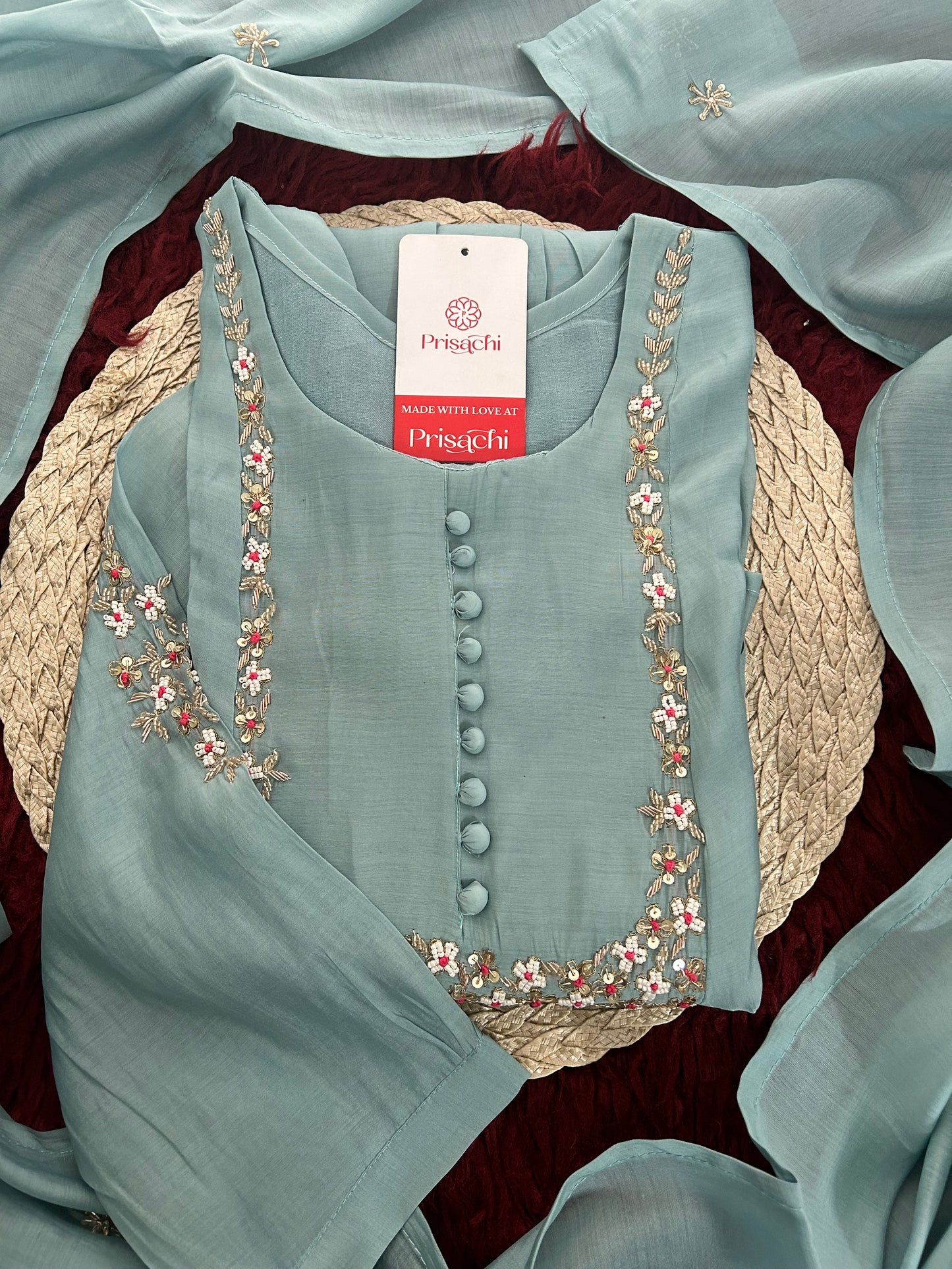 Designer Embroidered A-Line Ethnic Kurta Set with Dupatta & Pants