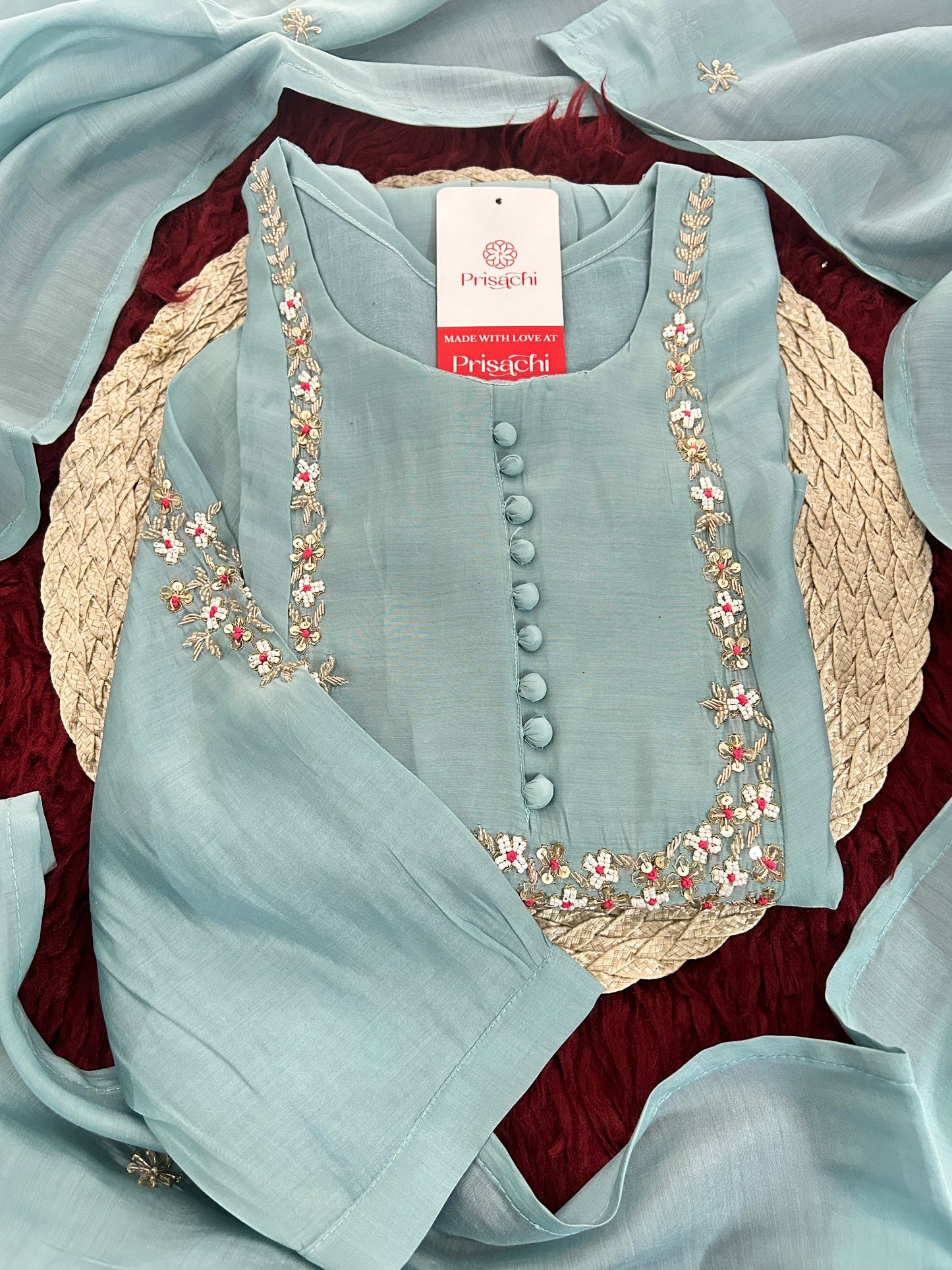 Designer Embroidered A-Line Ethnic Kurta Set with Dupatta & Pants