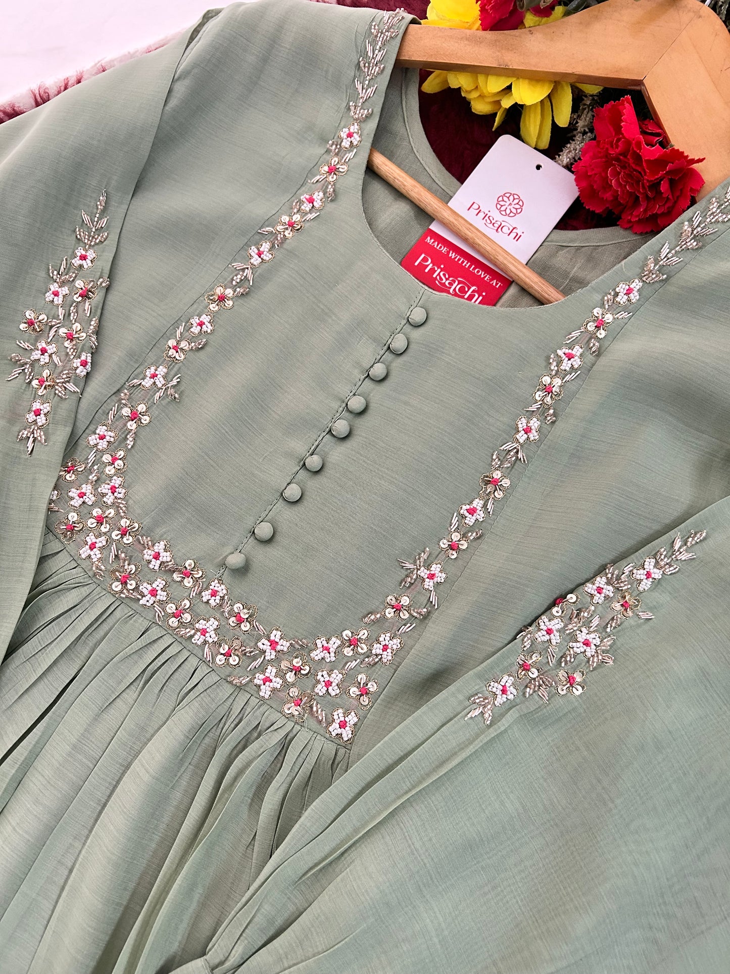 Designer Embroidered A-Line Ethnic Kurta Set with Dupatta & Pants