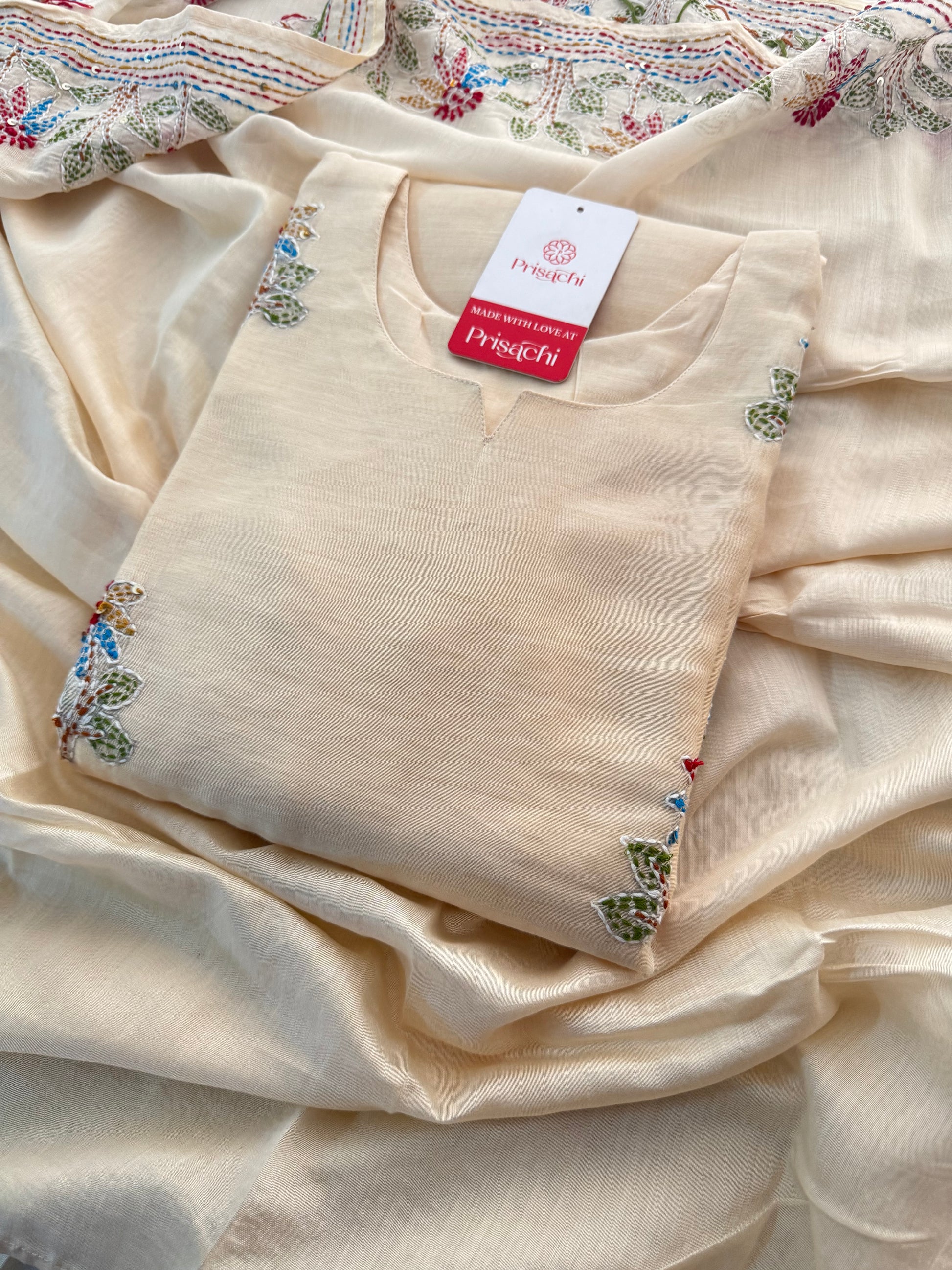 White Designer Ethnic Thread Embroidered Kurta Set with Dupatta and Pants - Prisachi Official