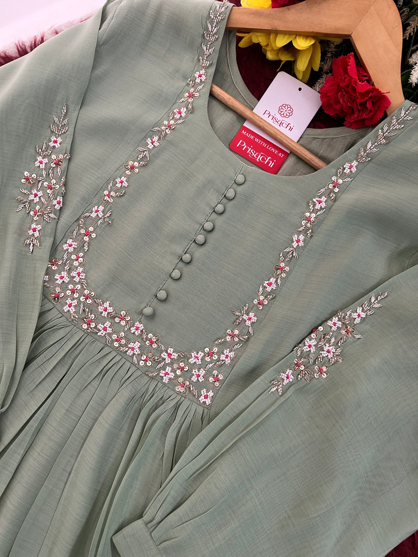 Designer Embroidered A-Line Ethnic Kurta Set with Dupatta & Pants