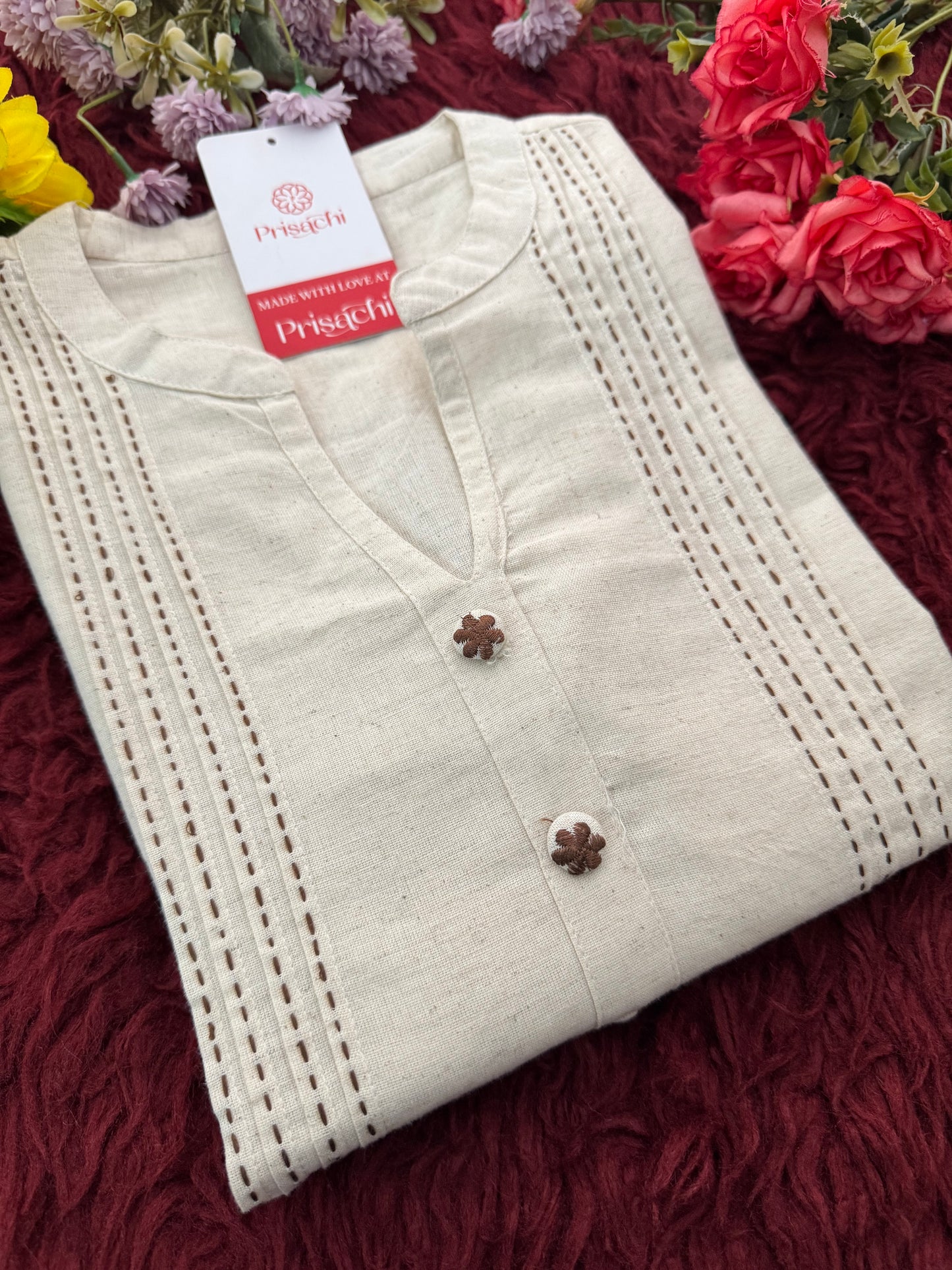 Designer Short Straight Kurti for Women | Thread Embroidered Kurta | Office, Casual & Daily Wear - Prisachi Official
