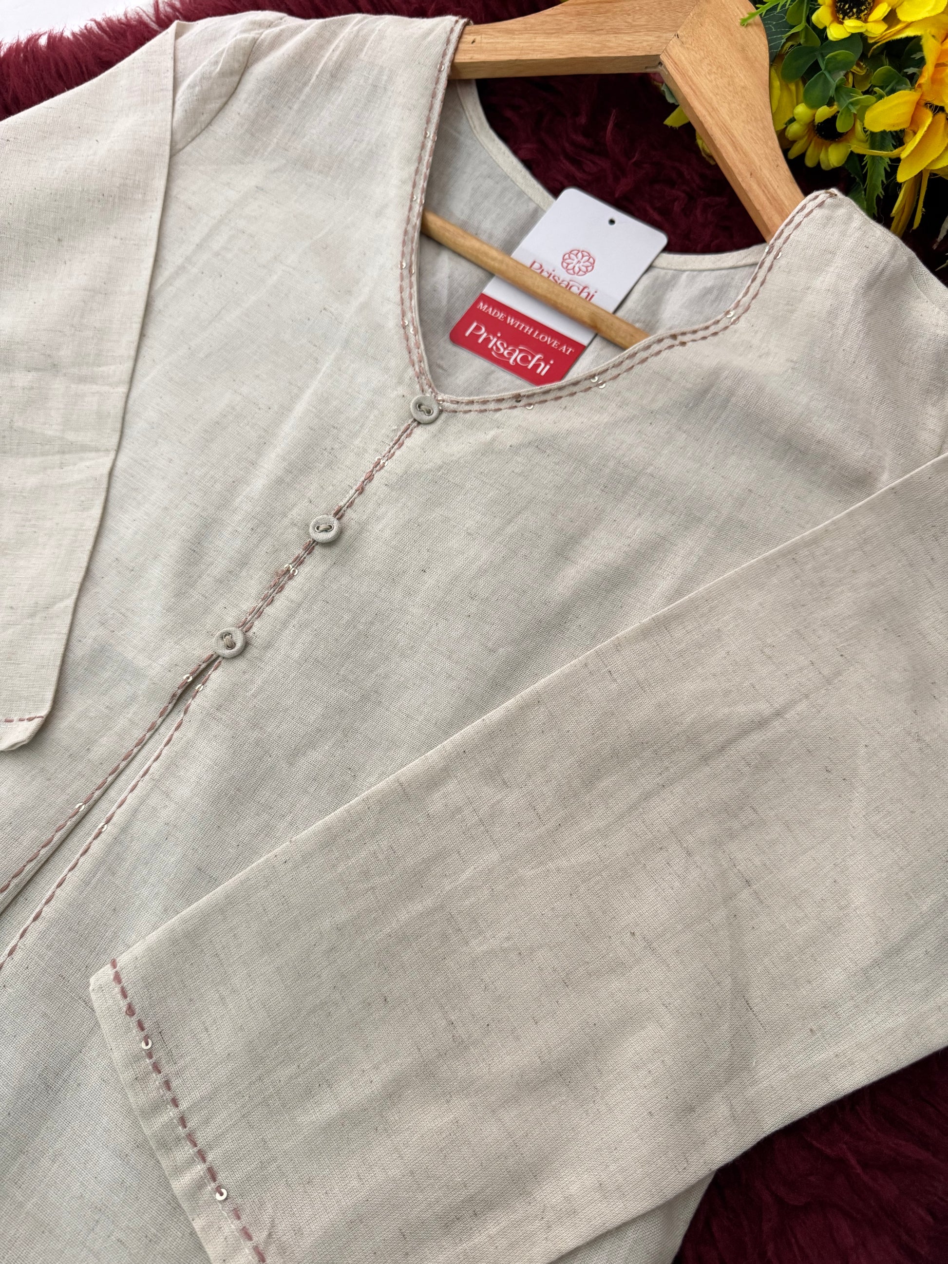 Off White Short Straight Thread Embroidered Kurti for Women - Prisachi Official