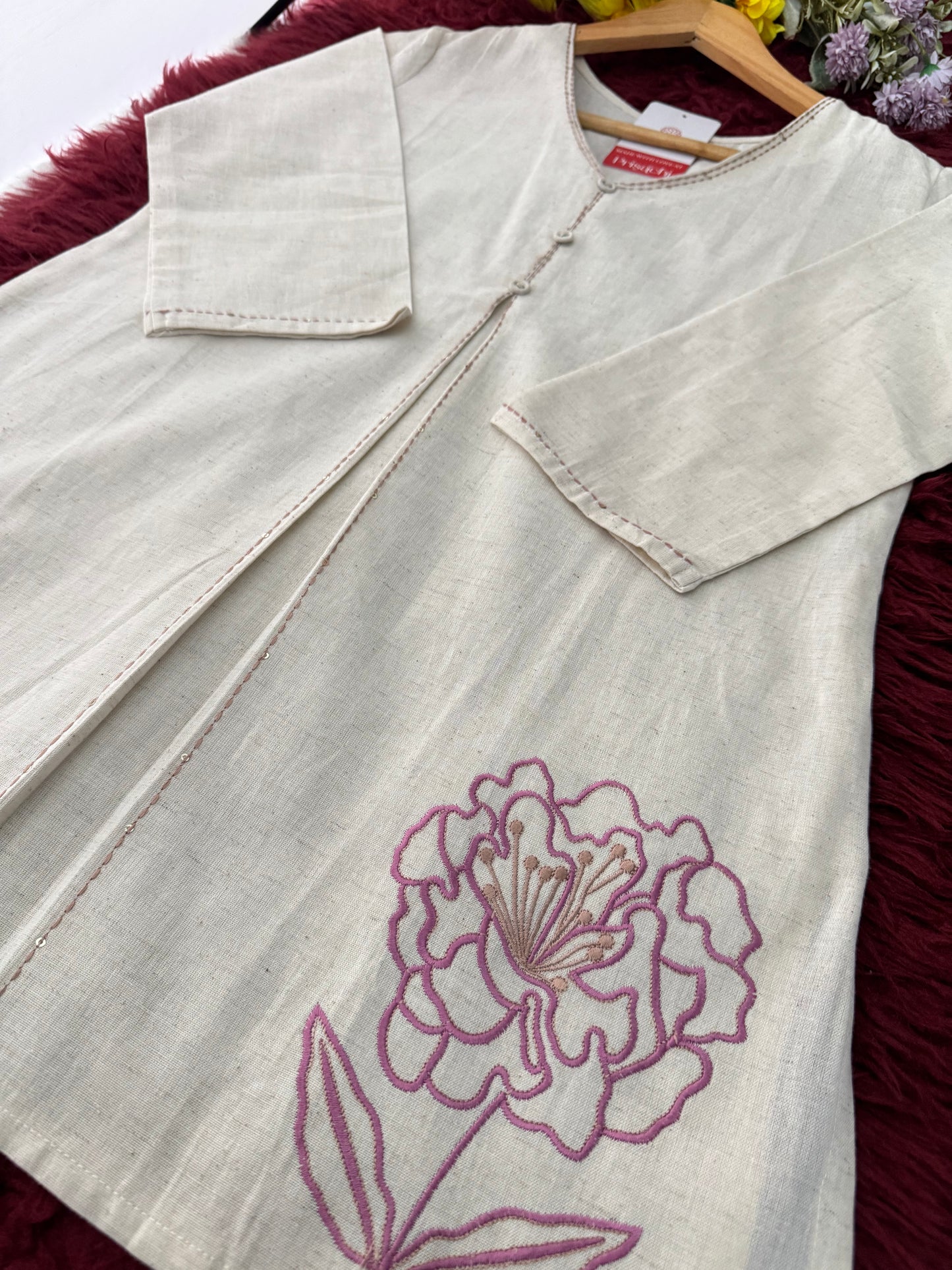 Off White Short Straight Thread Embroidered Kurti for Women - Prisachi Official