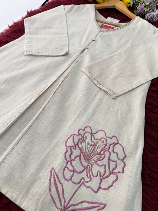 Off White Short Straight Thread Embroidered Kurti for Women - Prisachi Official