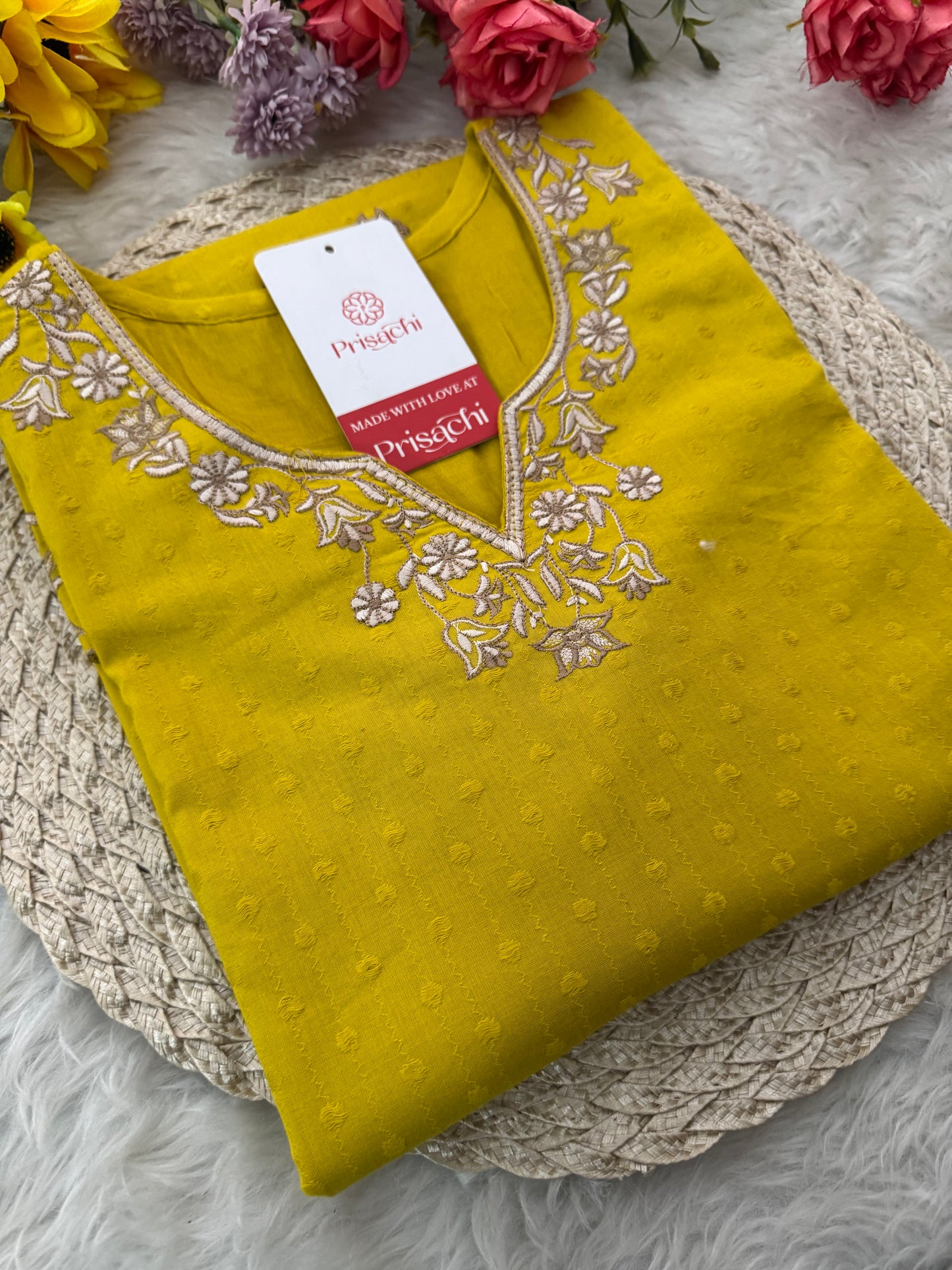 Yellow Short Thread Embroidered Kurti for Women - Prisachi Official