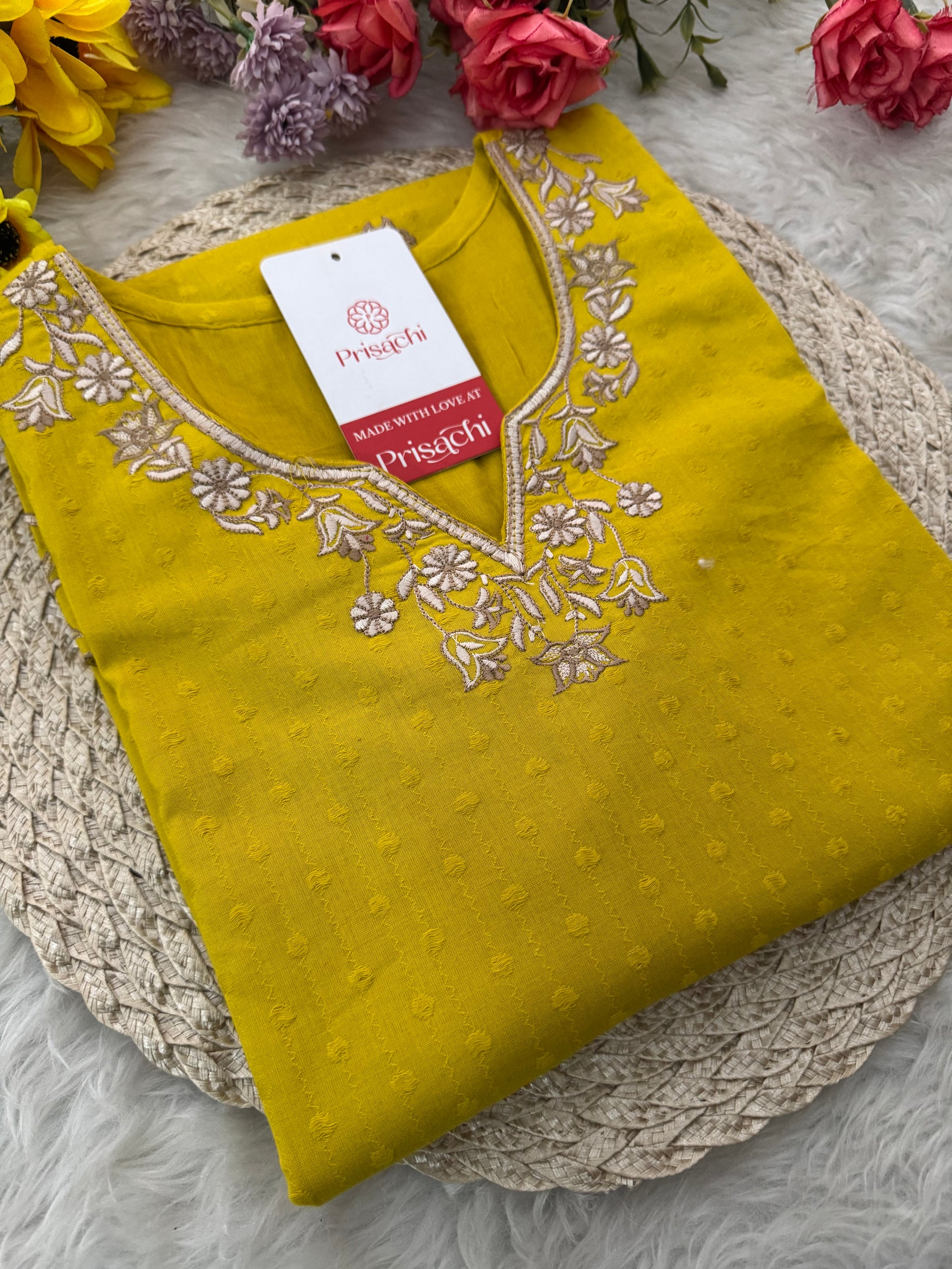 Yellow Short Thread Embroidered Kurti for Women - Prisachi Official