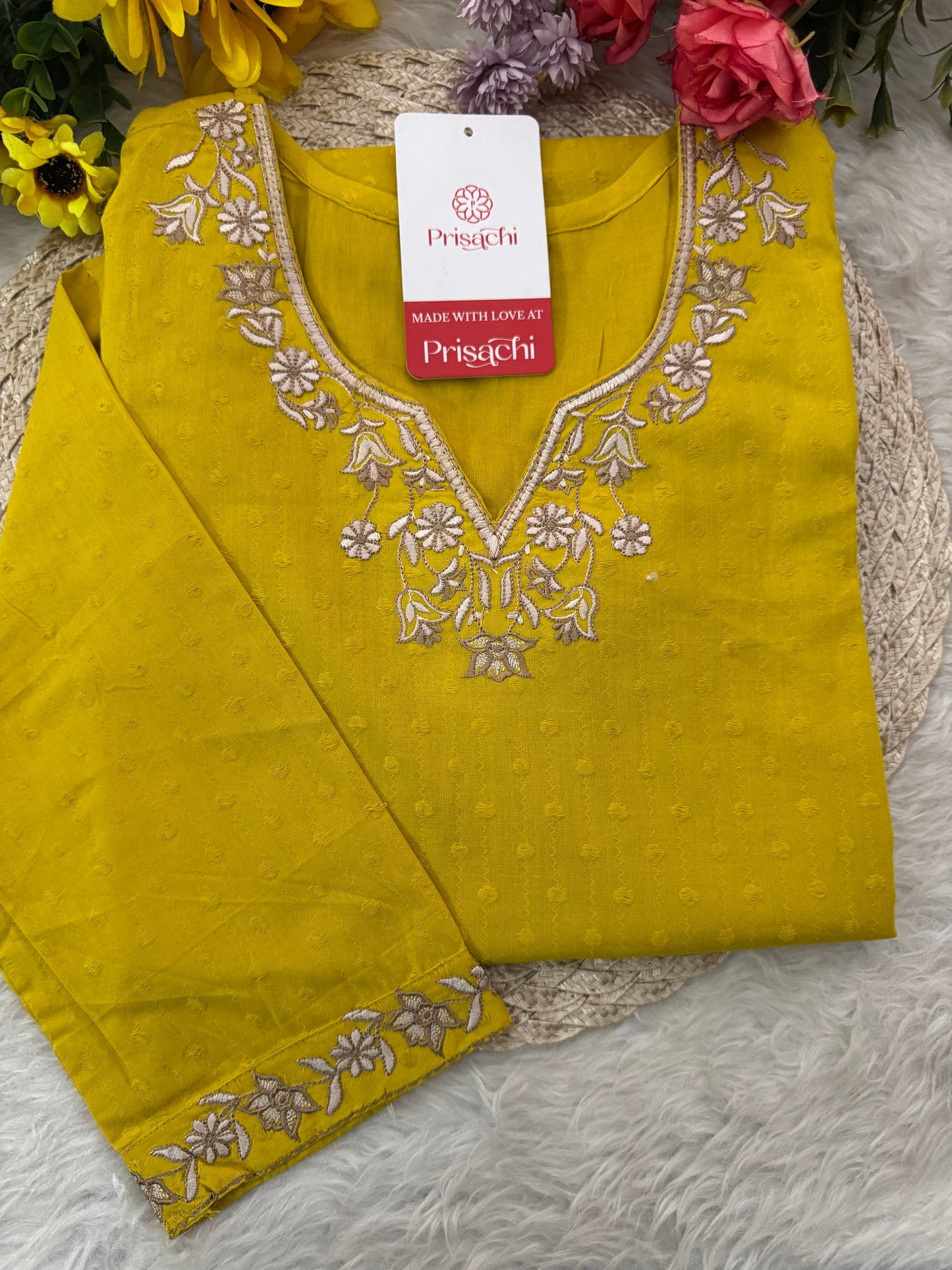 Yellow Short Thread Embroidered Kurti for Women - Prisachi Official