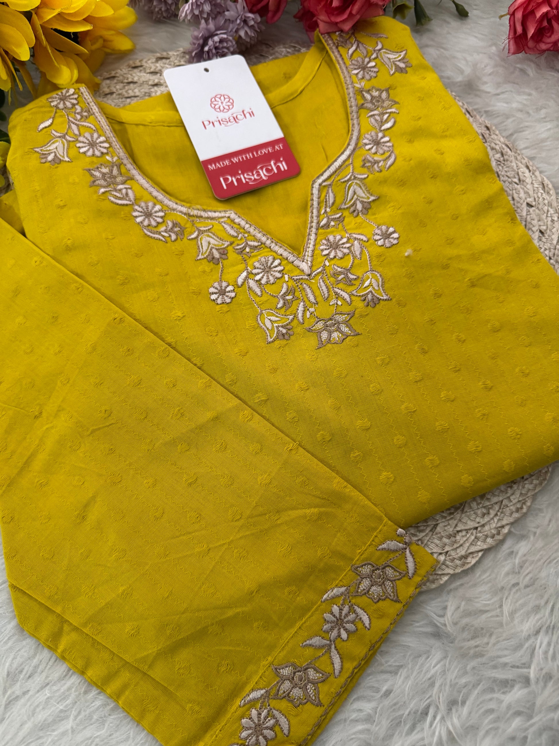 Yellow Short Thread Embroidered Kurti for Women - Prisachi Official