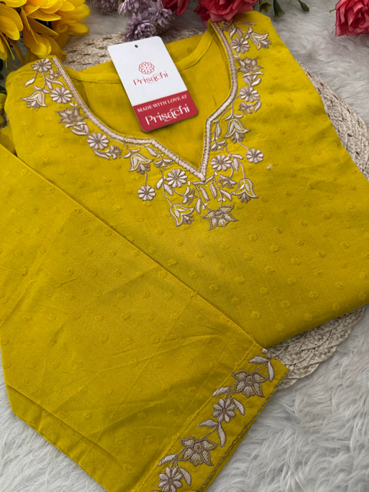 Yellow Short Thread Embroidered Kurti for Women - Prisachi Official