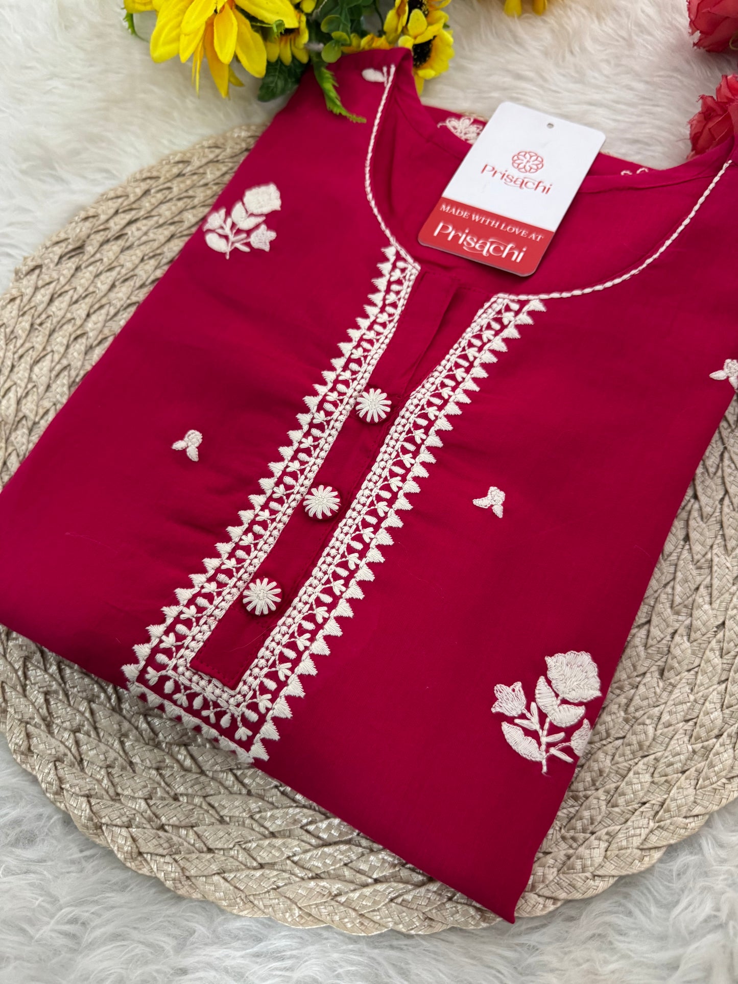 Designer Short Straight Kurti for Women | Thread Embroidered Kurta | Office, Casual & Daily Wear - Prisachi Official