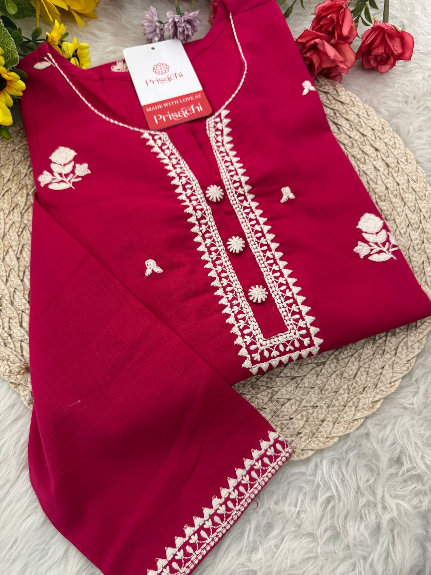 Designer Short Straight Kurti for Women | Thread Embroidered Kurta | Office, Casual & Daily Wear - Prisachi Official