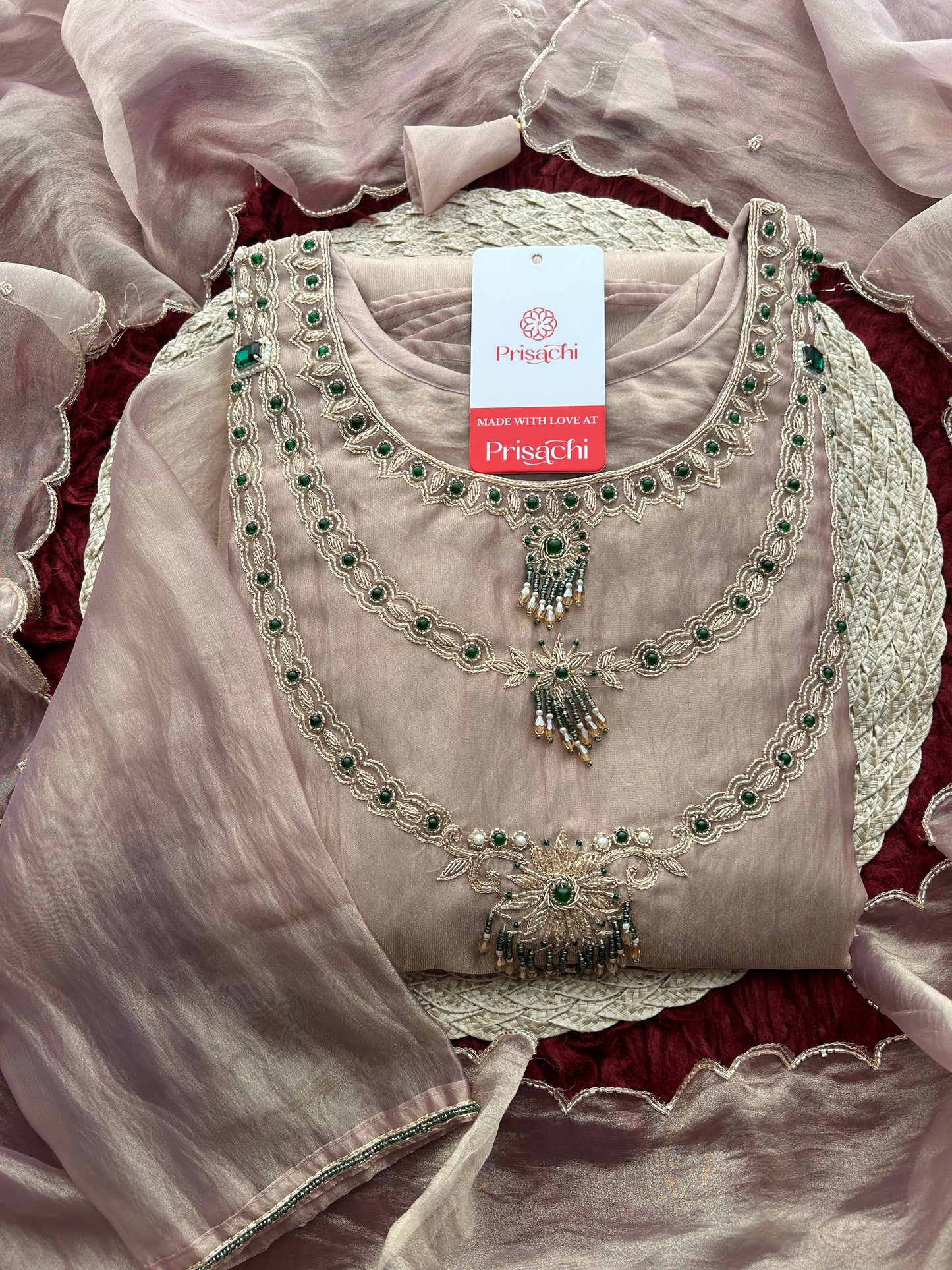 Lavender Zardozi Embroidered Ethnic A-Line Kurta Set for Women with Pants & Dupatta