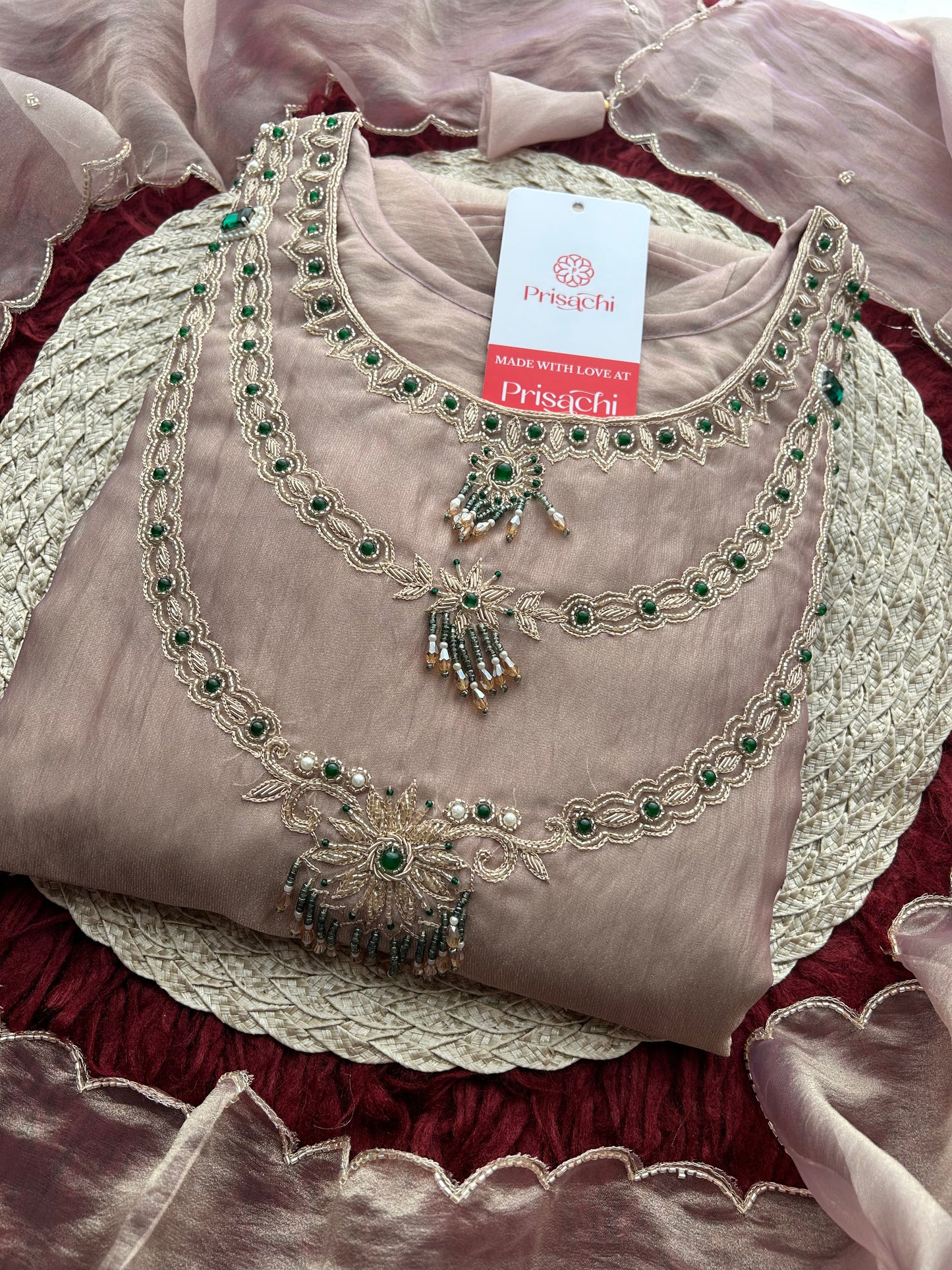 Lavender Zardozi Embroidered Ethnic A-Line Kurta Set for Women with Pants & Dupatta