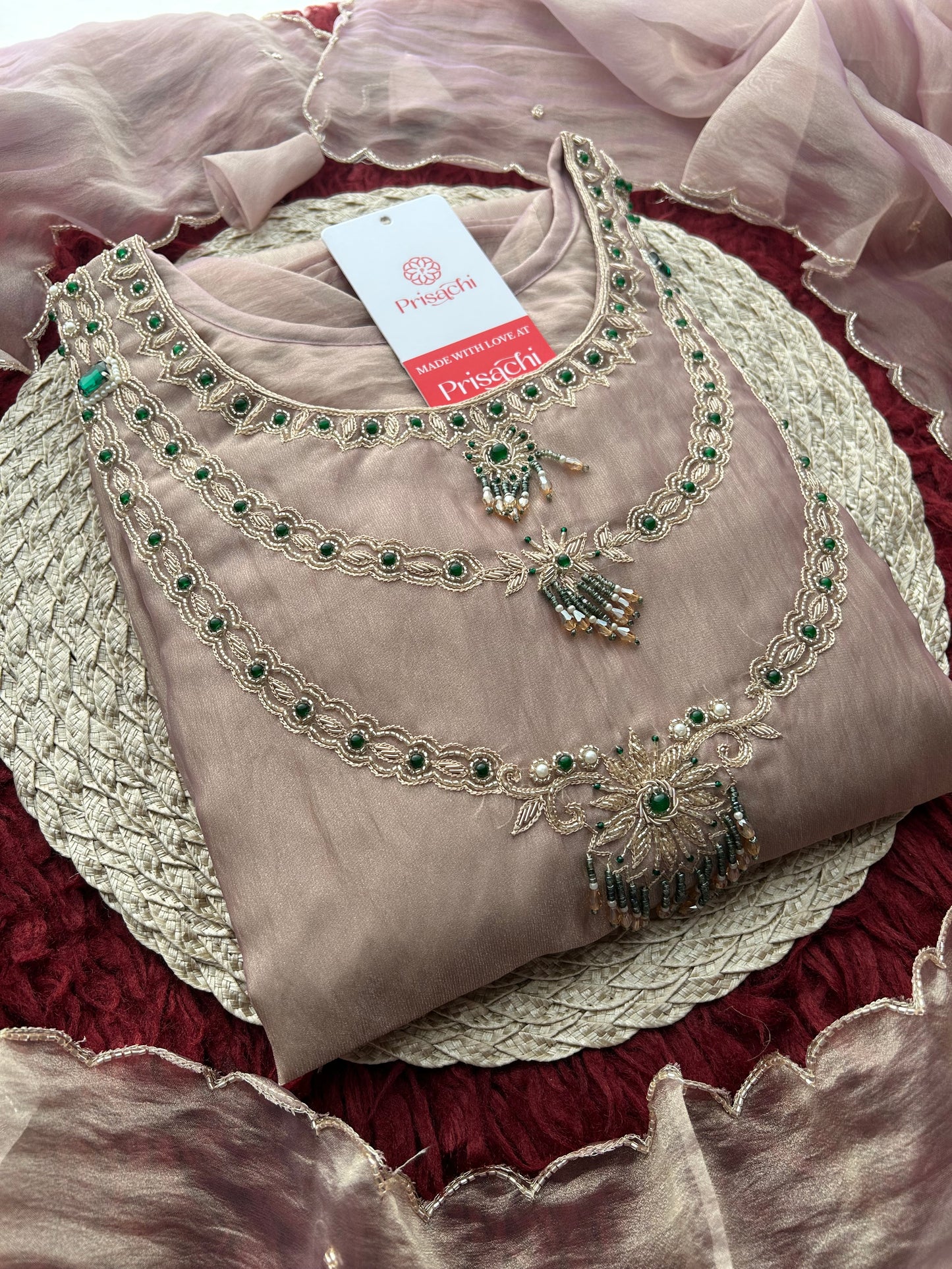 Lavender Zardozi Embroidered Ethnic A-Line Kurta Set for Women with Pants & Dupatta