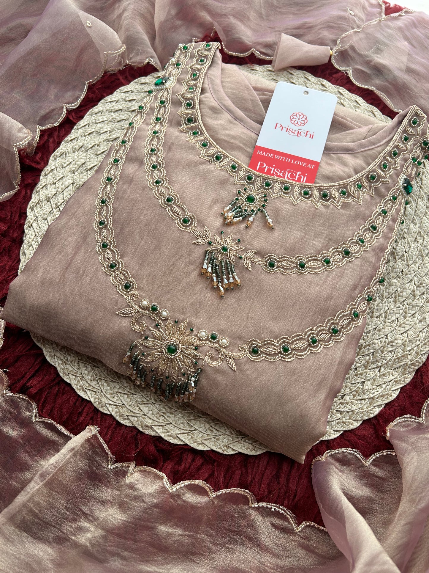Lavender Zardozi Embroidered Ethnic A-Line Kurta Set for Women with Pants & Dupatta