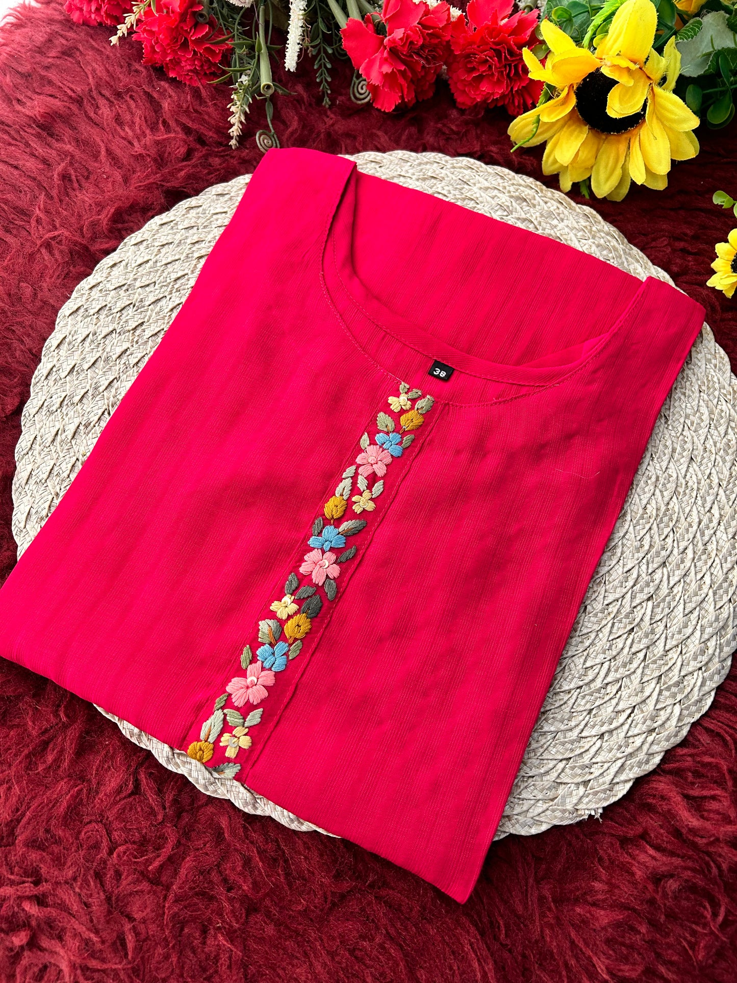 Designer Thread Embroidered Ethnic Straight Long Kurti | Casual Office And Daily Wear