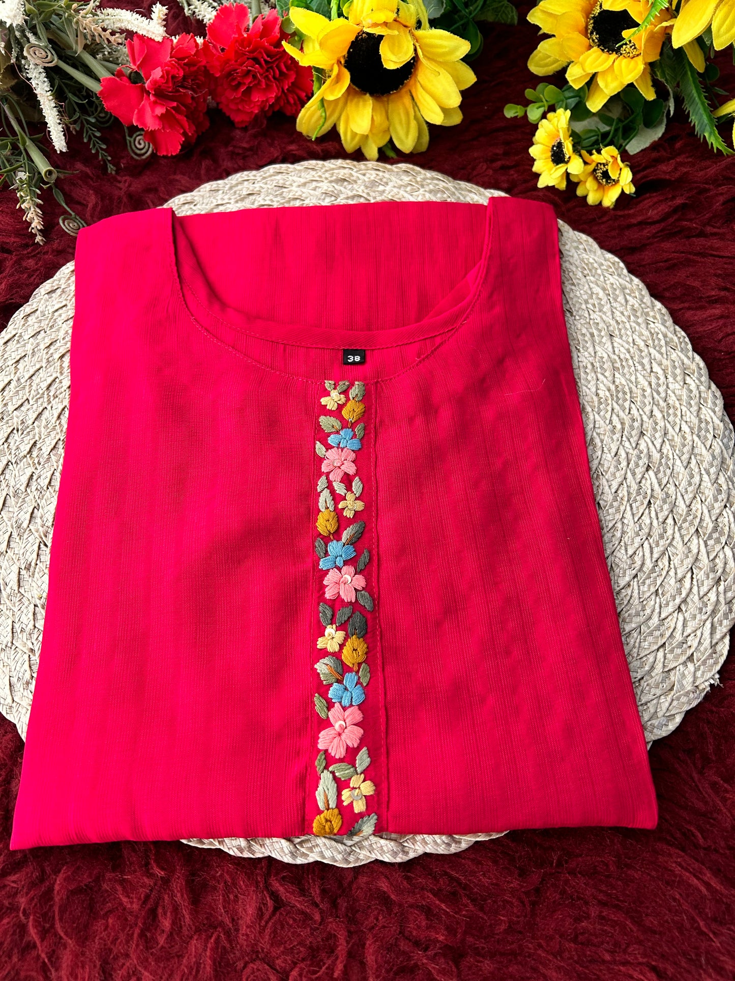 Designer Thread Embroidered Ethnic Straight Long Kurti | Casual Office And Daily Wear