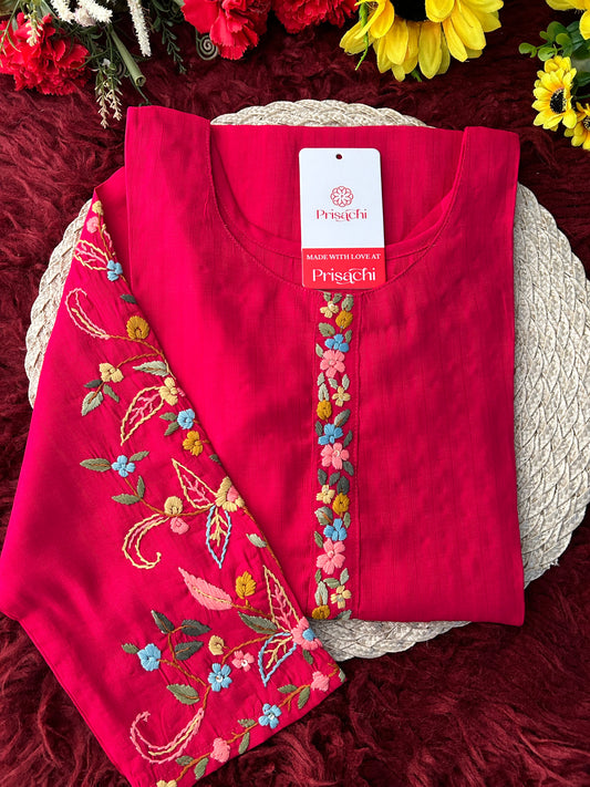 Designer Thread Embroidered Ethnic Straight Long Kurti | Casual Office And Daily Wear