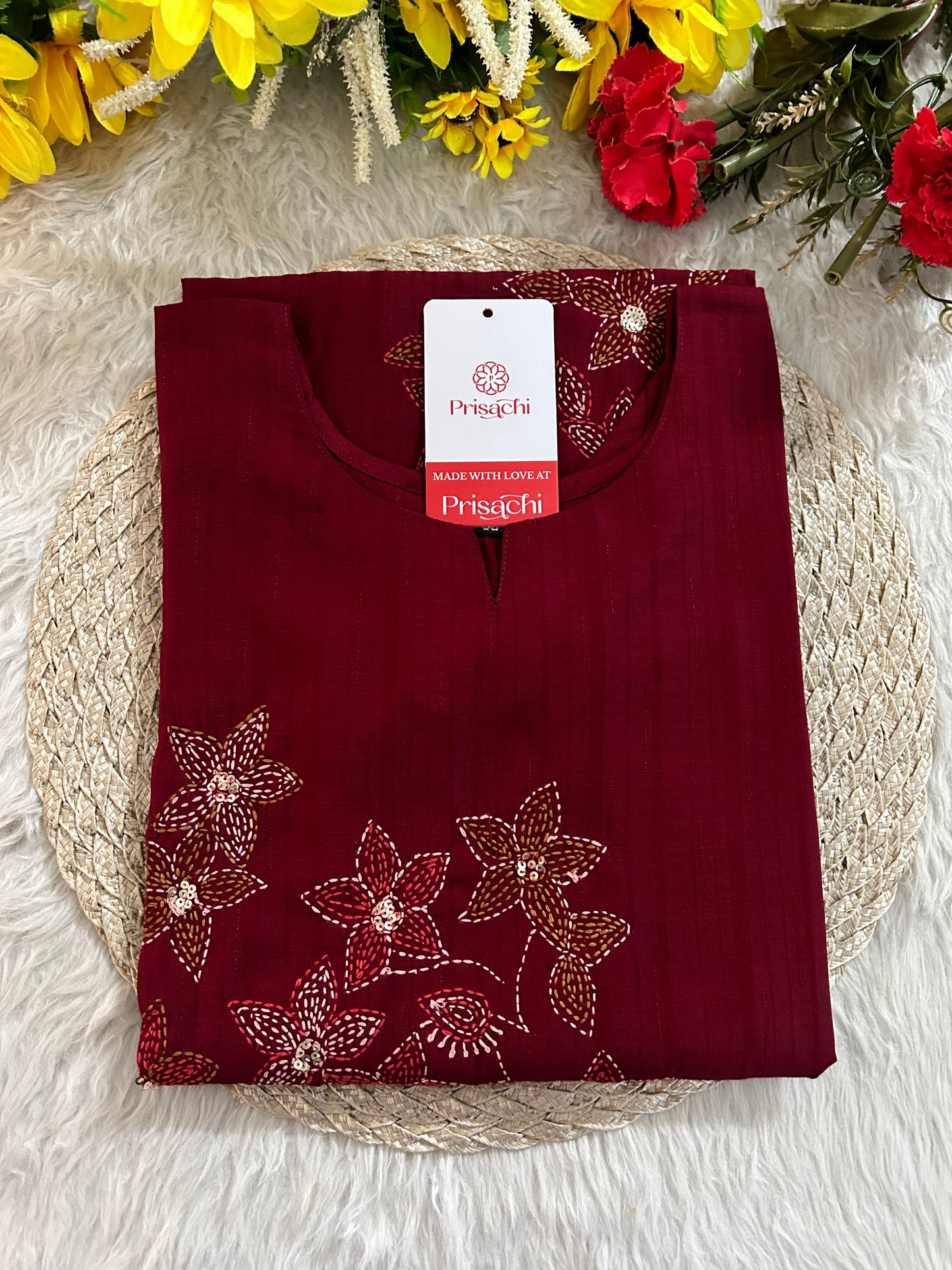 Maroon Straight Thread Embroidered Kurti for Women | Designer Ethnic Office & Casual Wear