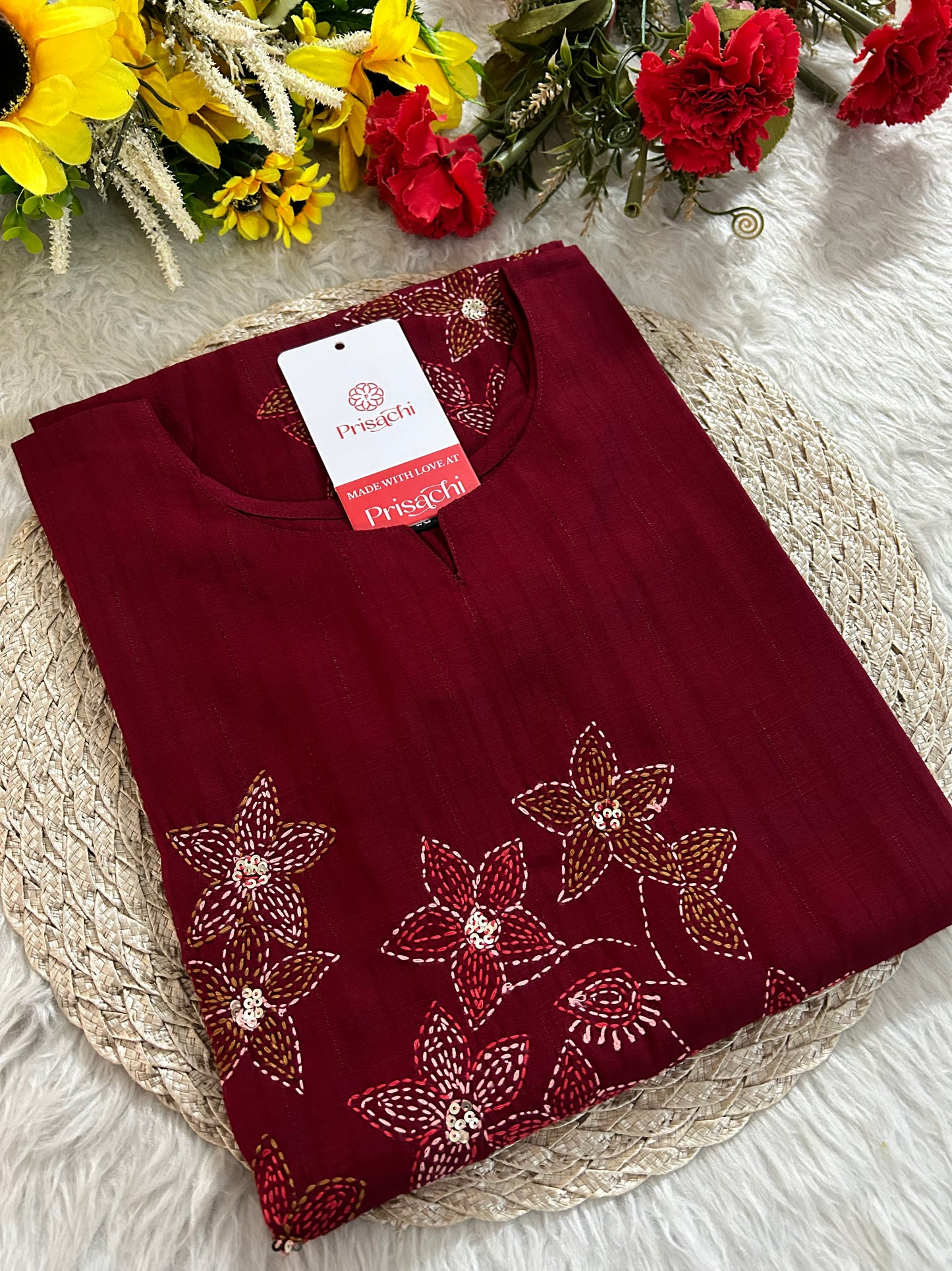 Maroon Straight Thread Embroidered Kurti for Women | Designer Ethnic Office & Casual Wear