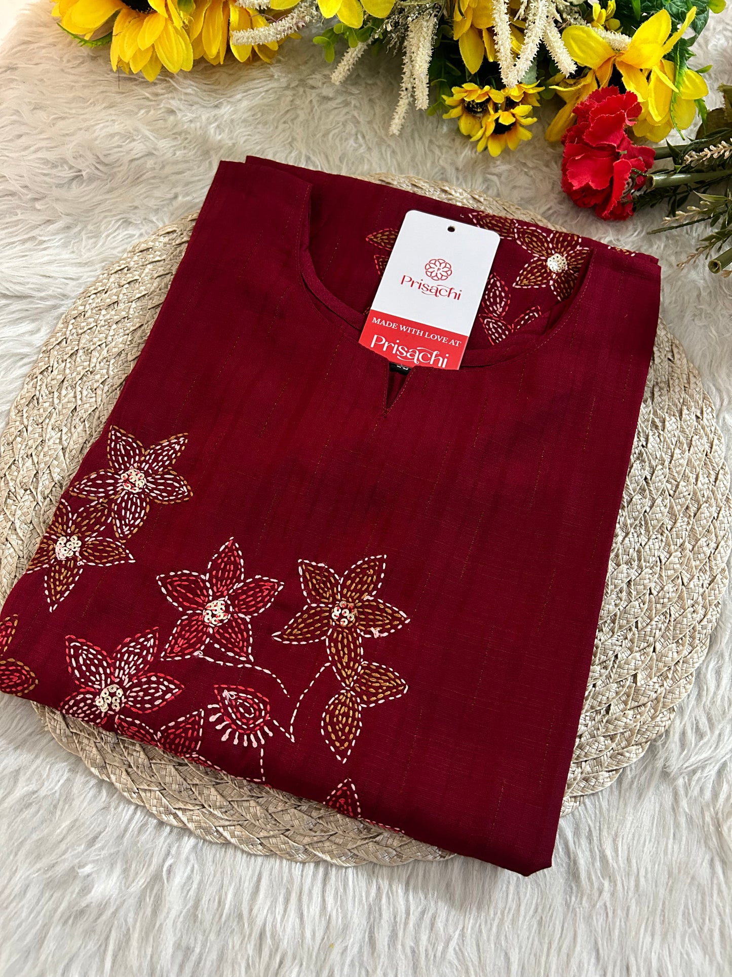 Maroon Straight Thread Embroidered Kurti for Women | Designer Ethnic Office & Casual Wear