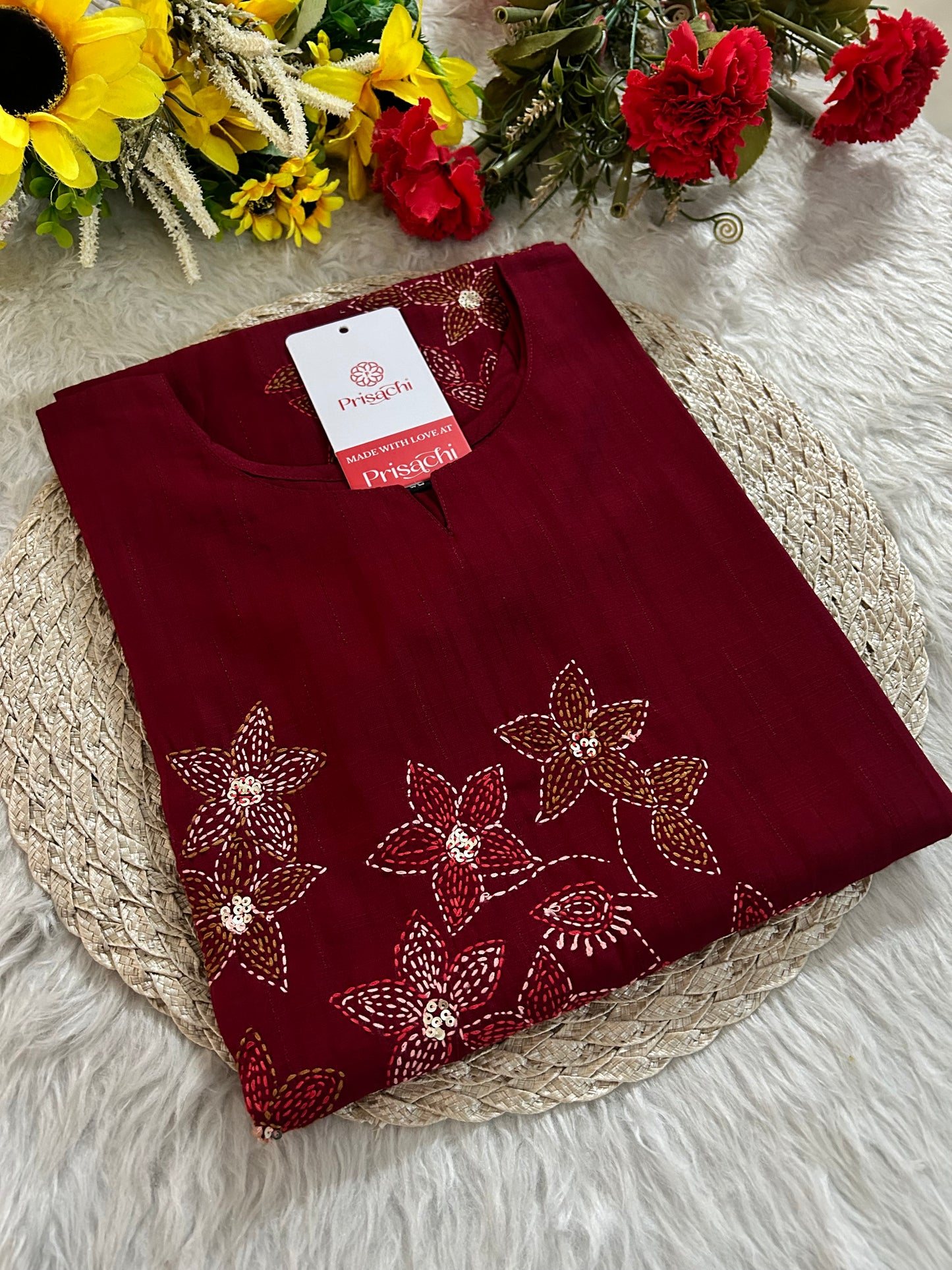 Maroon Straight Thread Embroidered Kurti for Women | Designer Ethnic Office & Casual Wear