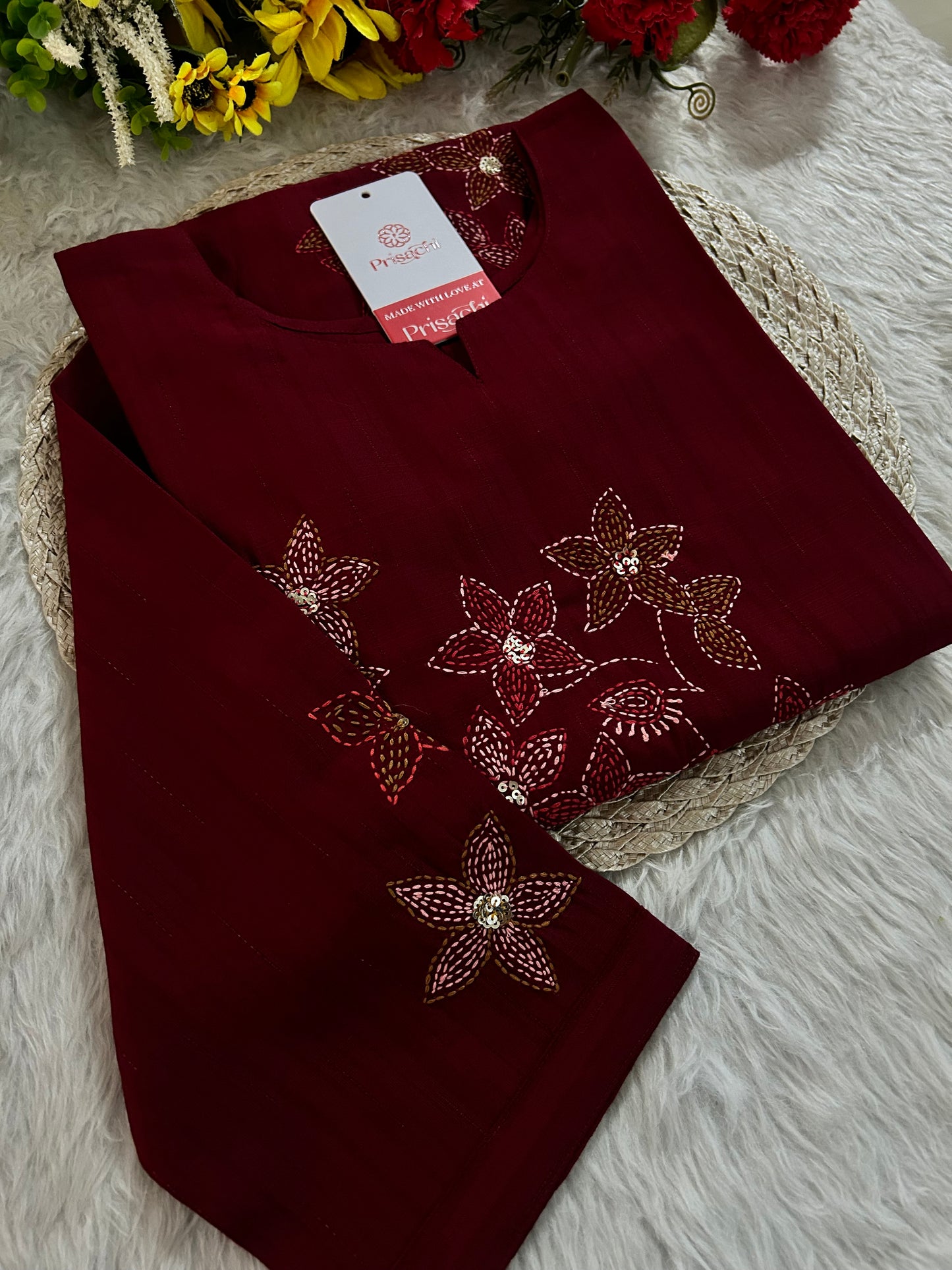 Maroon Straight Thread Embroidered Kurti for Women | Designer Ethnic Office & Casual Wear
