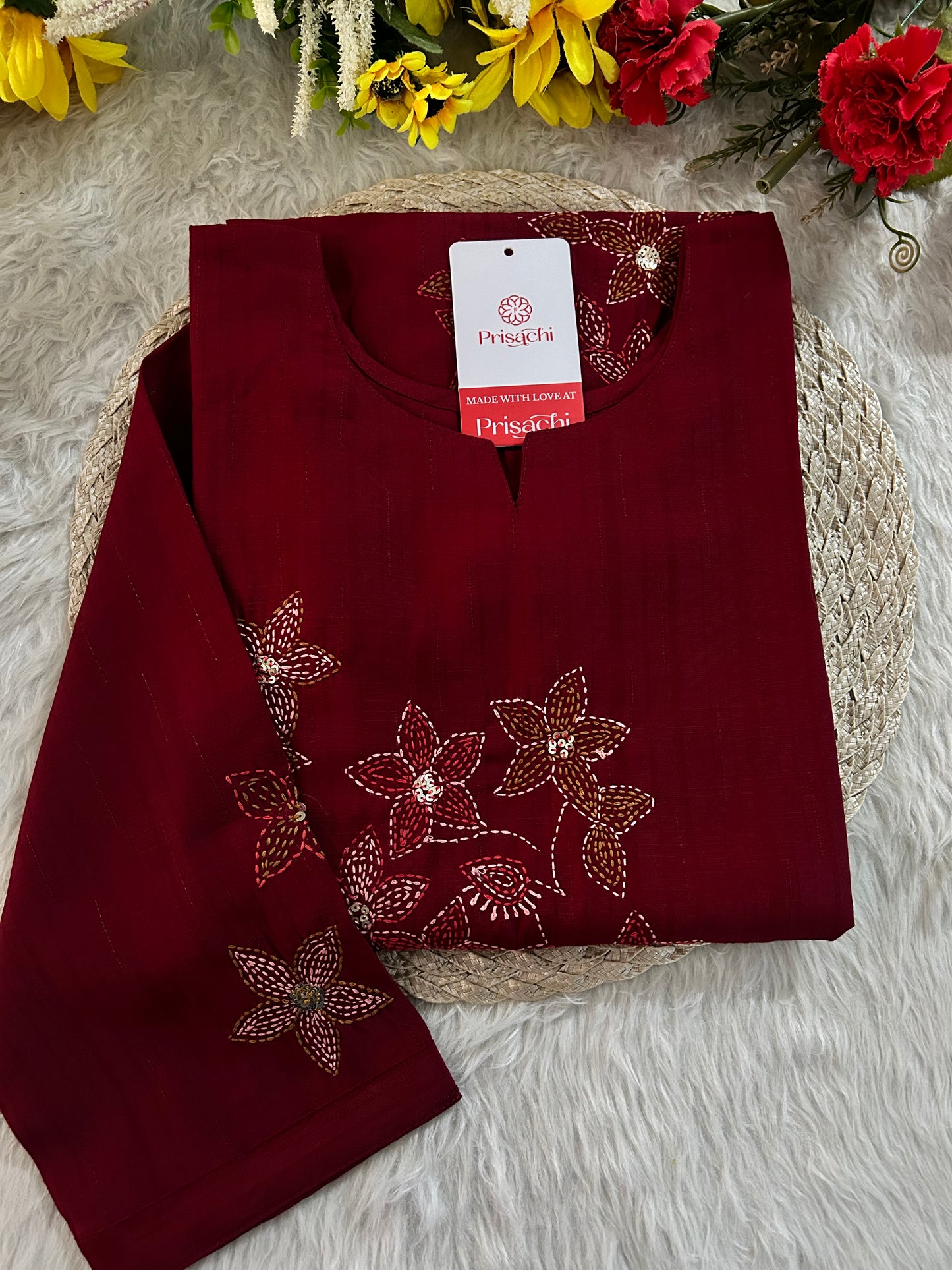 Maroon Straight Thread Embroidered Kurti for Women | Designer Ethnic Office & Casual Wear