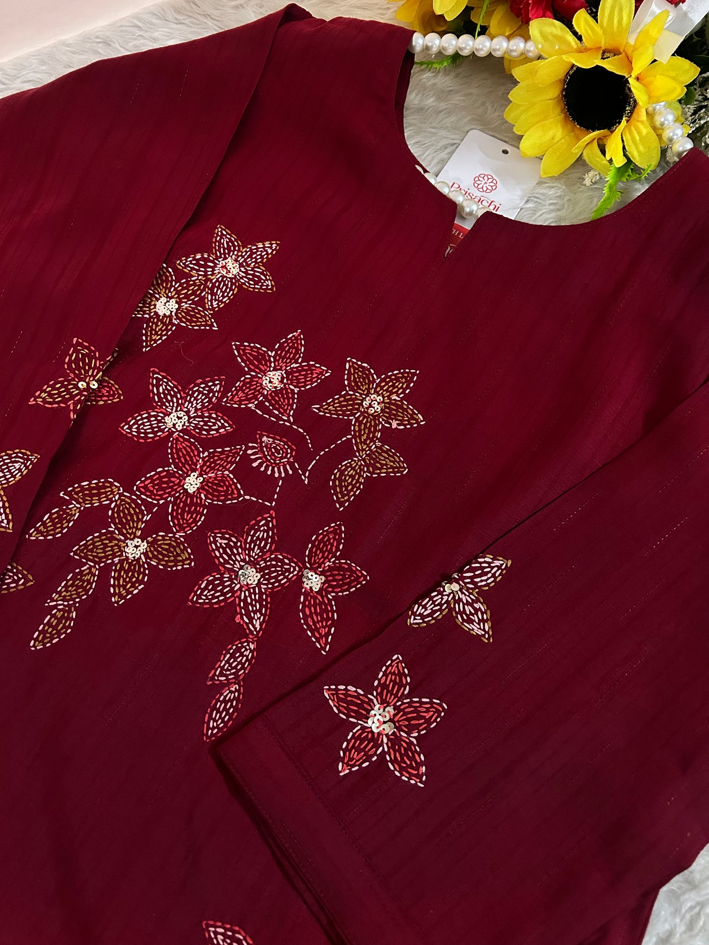 Maroon Straight Thread Embroidered Kurti for Women | Designer Ethnic Office & Casual Wear