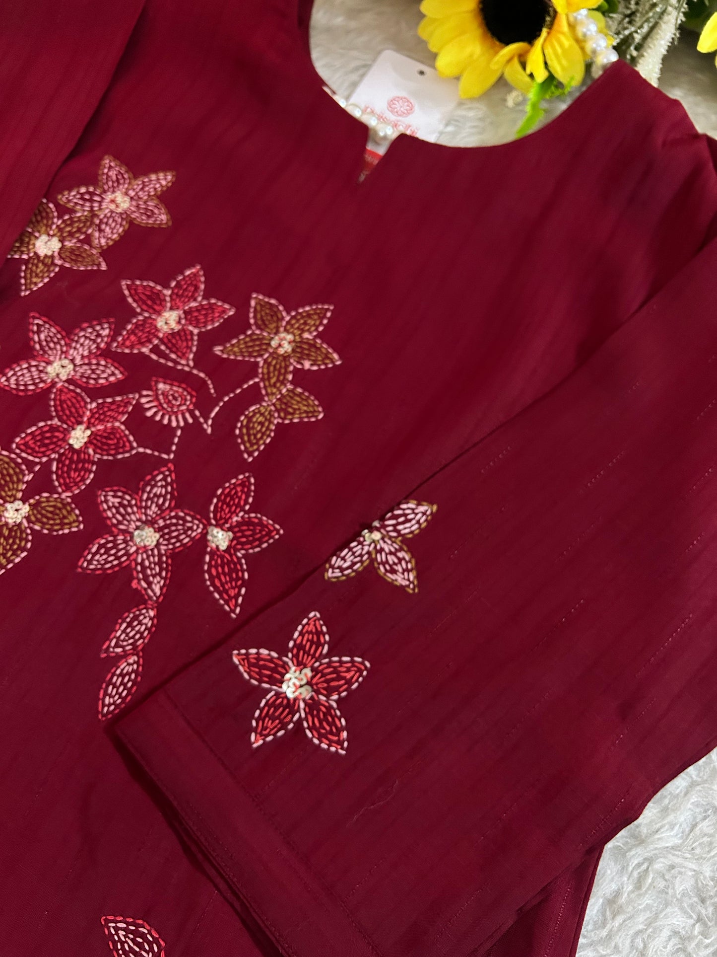 Maroon Straight Thread Embroidered Kurti for Women | Designer Ethnic Office & Casual Wear