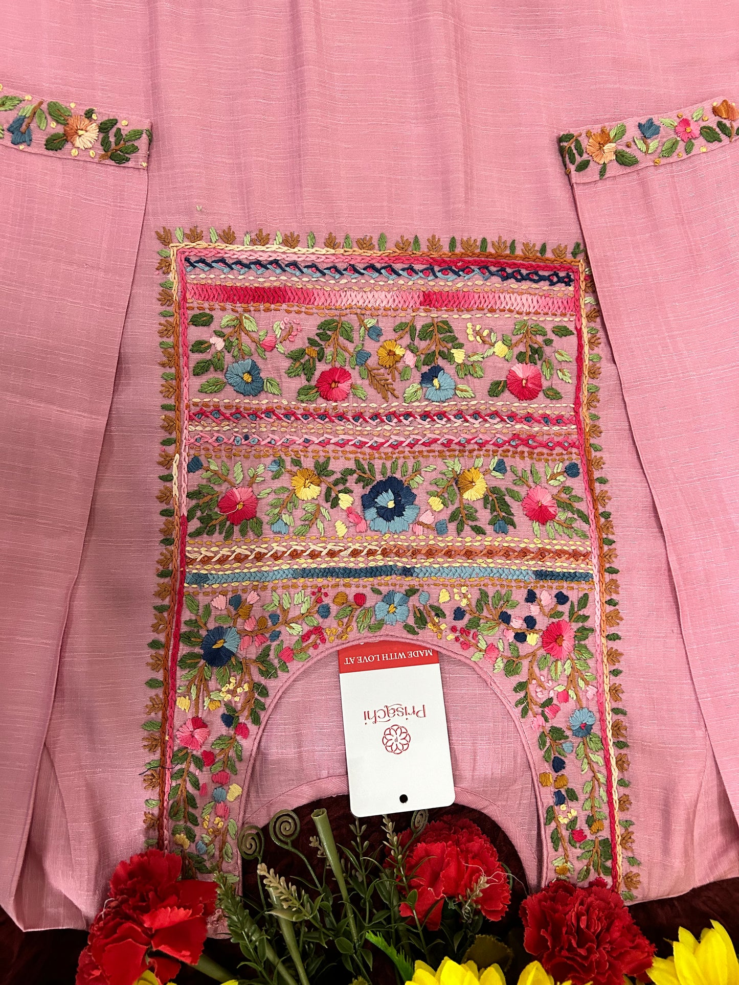 Pink Thread Embroidered Kurti Pant Co-ord Set | Ethnic Office & Casual Wear