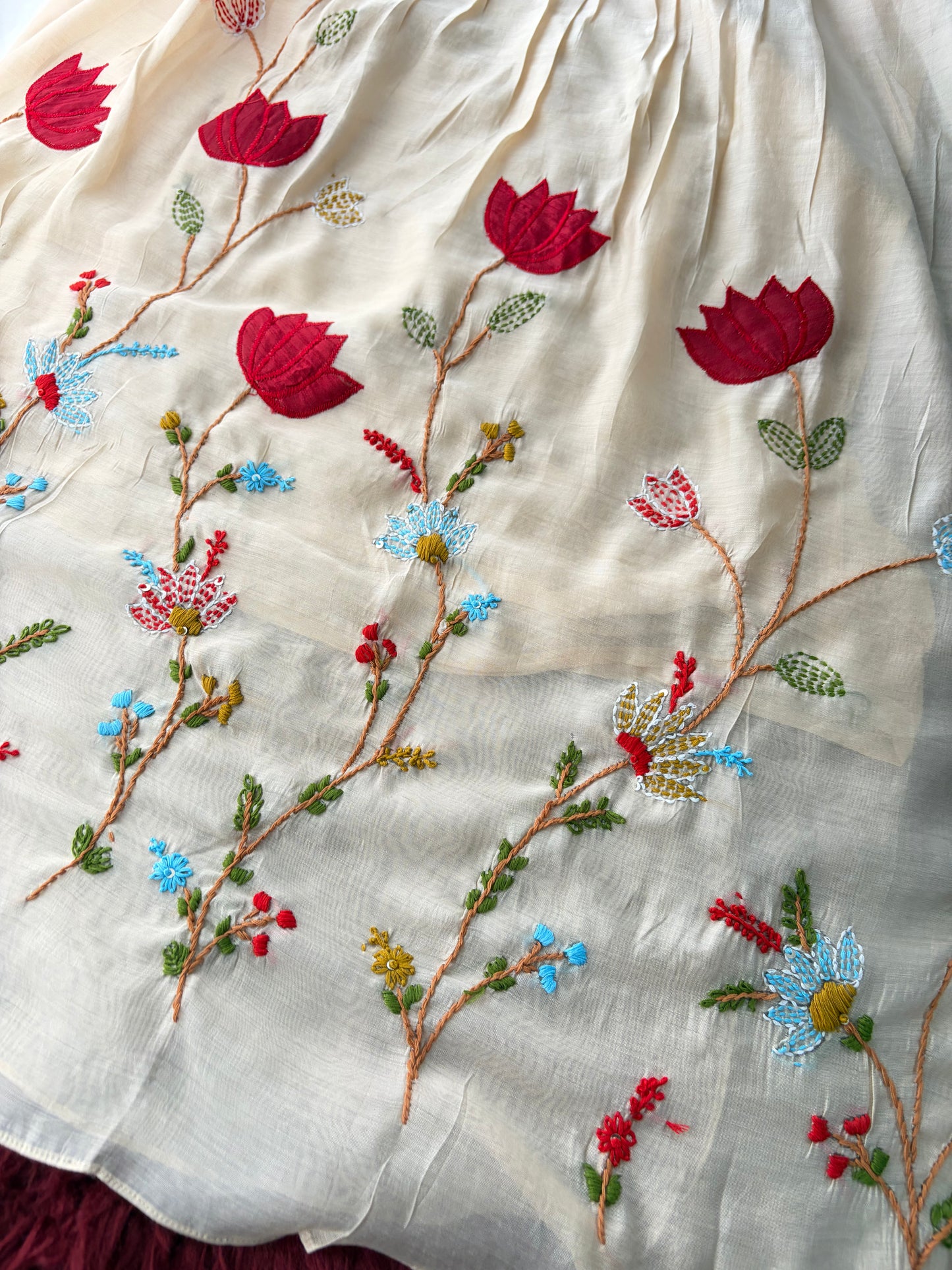Beige Thread Embroidered A-Line Ethnic Kurta Set with Dupatta & Pants